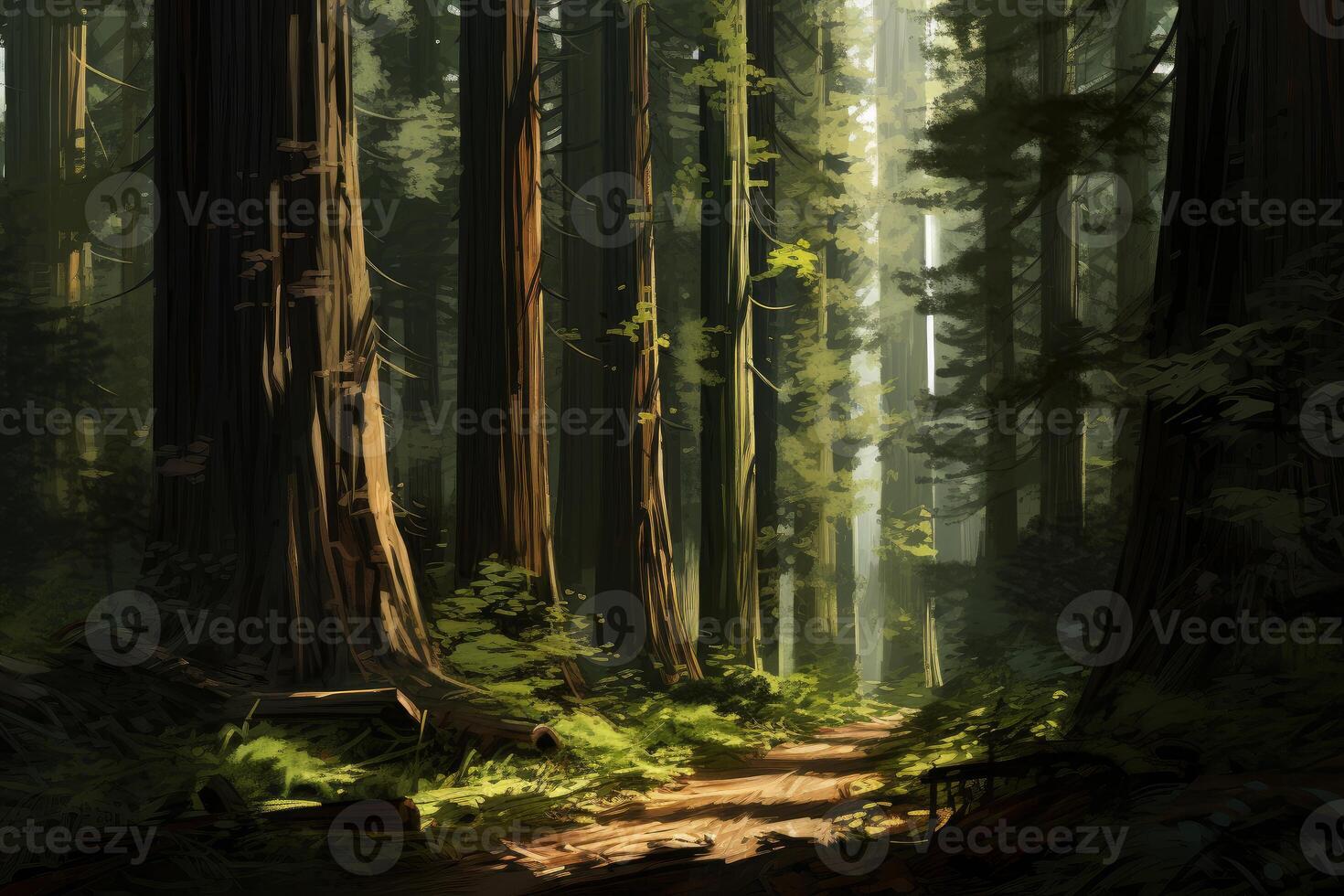 AI generated Ancient Redwood forest. Generate Ai photo