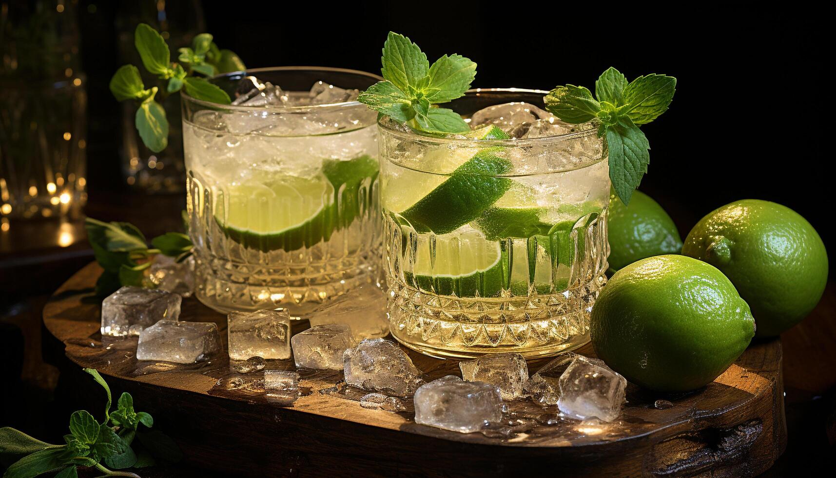 AI generated Refreshing mojito cocktail with lime, mint, and citrus fruit generated by AI photo