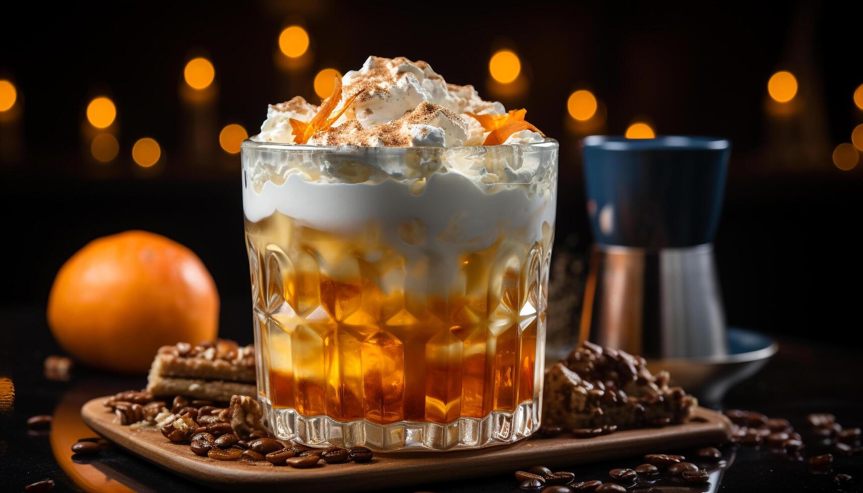 AI generated Freshness and sweetness in a glass, a pumpkin dessert celebration generated by AI photo