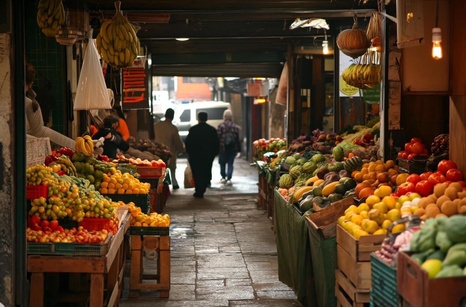 AI generated Bustling Argentine produce market photo