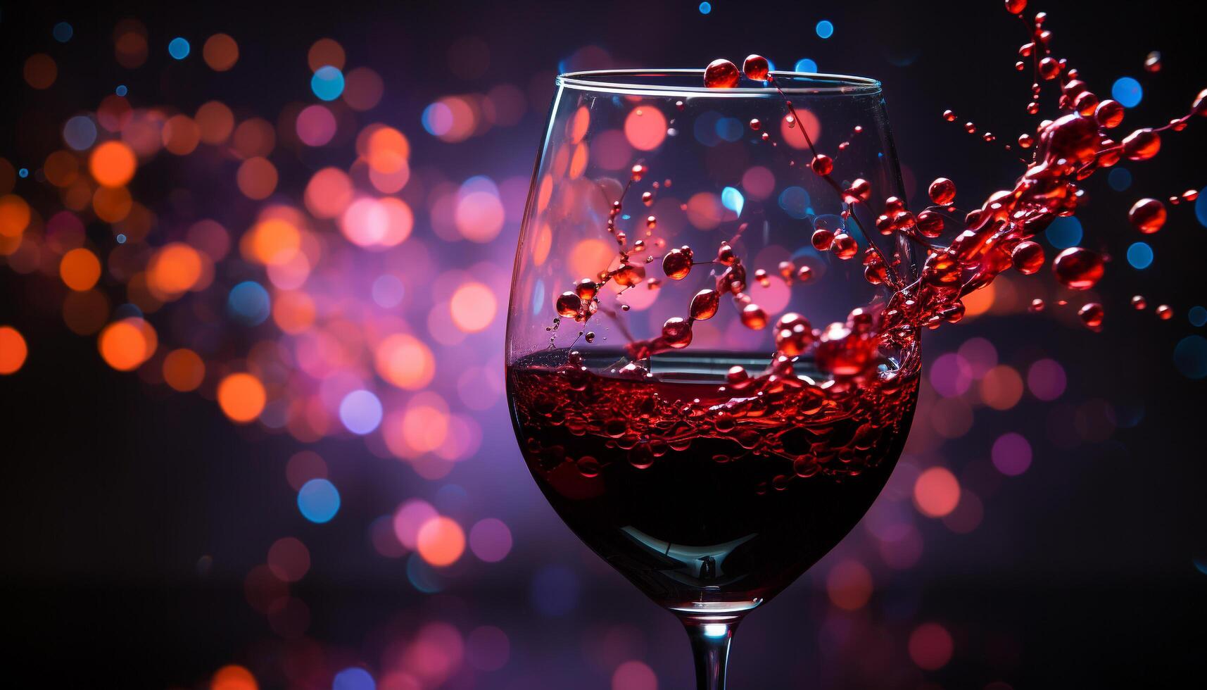 AI generated Celebration of night wineglass pouring red wine, illuminated by glowing background generated by AI photo