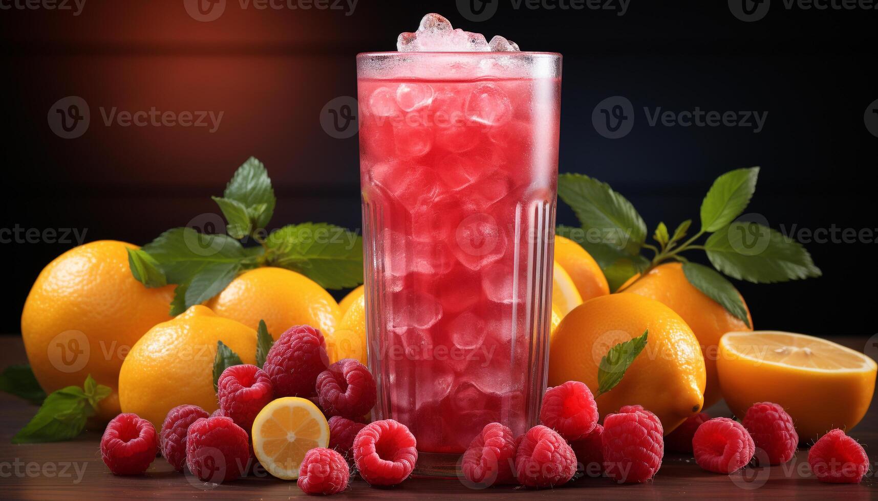 AI generated Fresh raspberry cocktail with citrus fruit and mint leaf garnish generated by AI photo