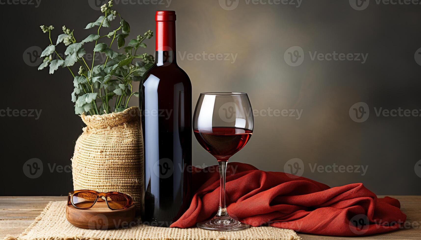 ai generado elegante rojo vino en de madera mesa, un lujoso celebracion generado por ai foto