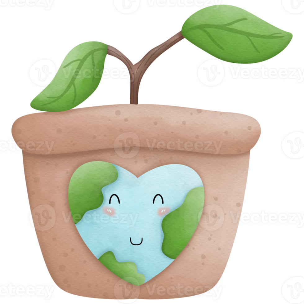 Earth day watercolor elements so cute png