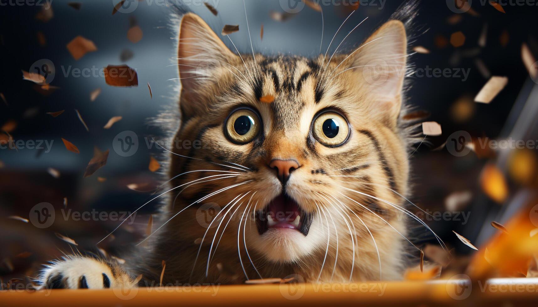 AI generated Cute kitten sitting outdoors, looking at camera with playful eyes generated by AI photo