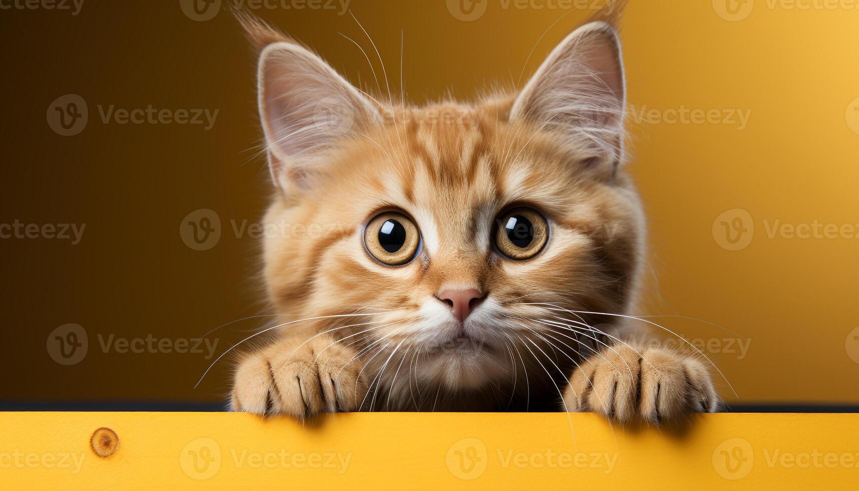 AI generated Cute kitten sitting, staring with playful curiosity, fluffy fur generated by AI photo