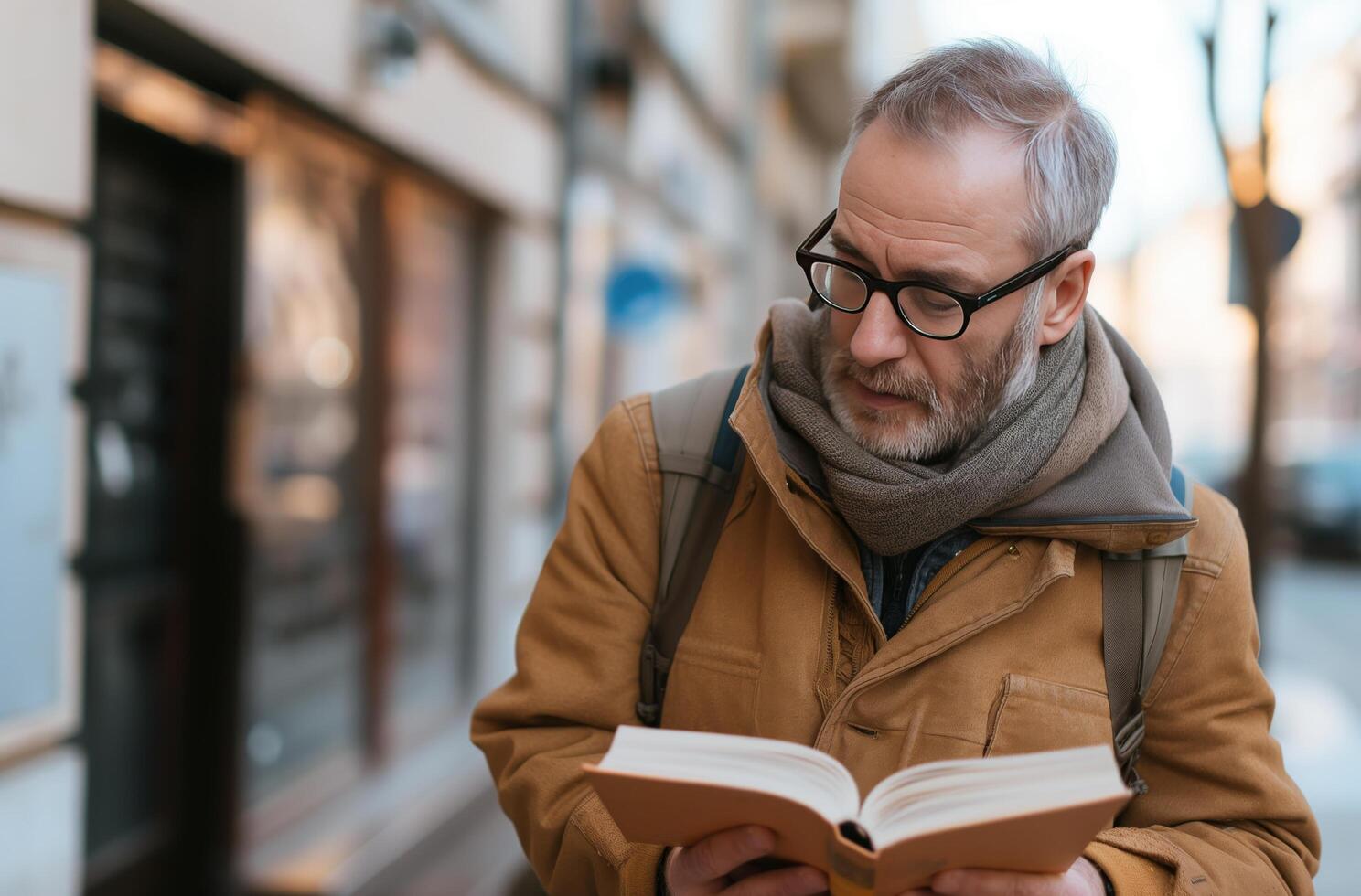 AI generated Urban reader in winter attire photo