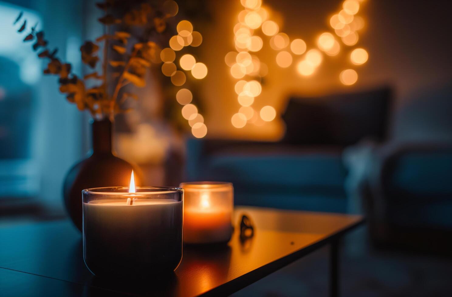 AI generated Cozy evening candlelight photo