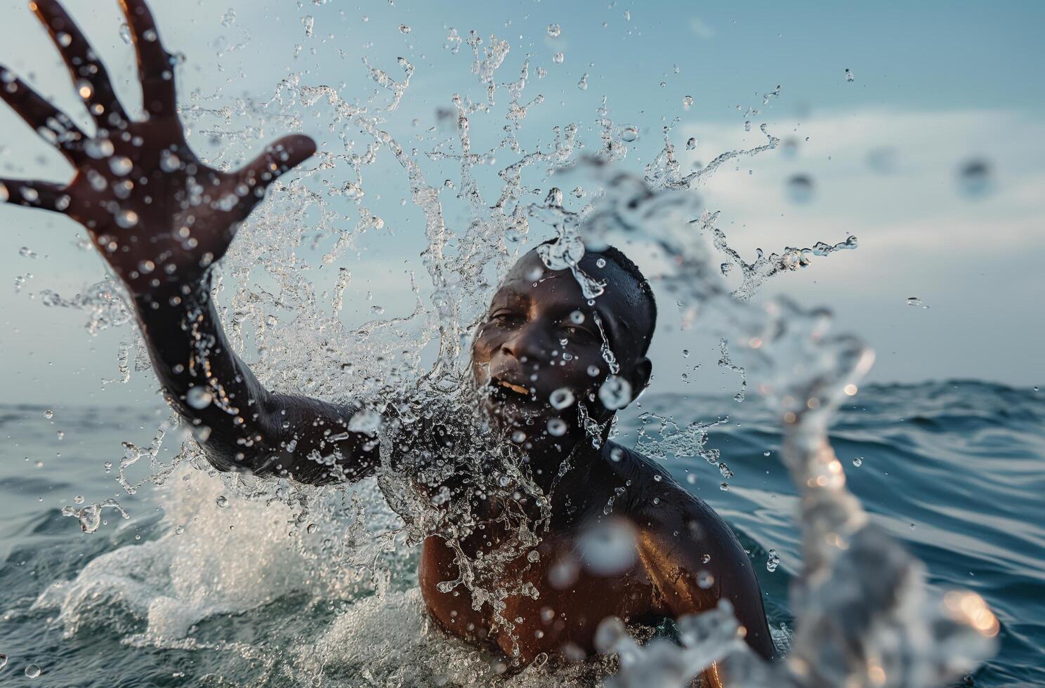 AI generated Young man playing in sea water photo