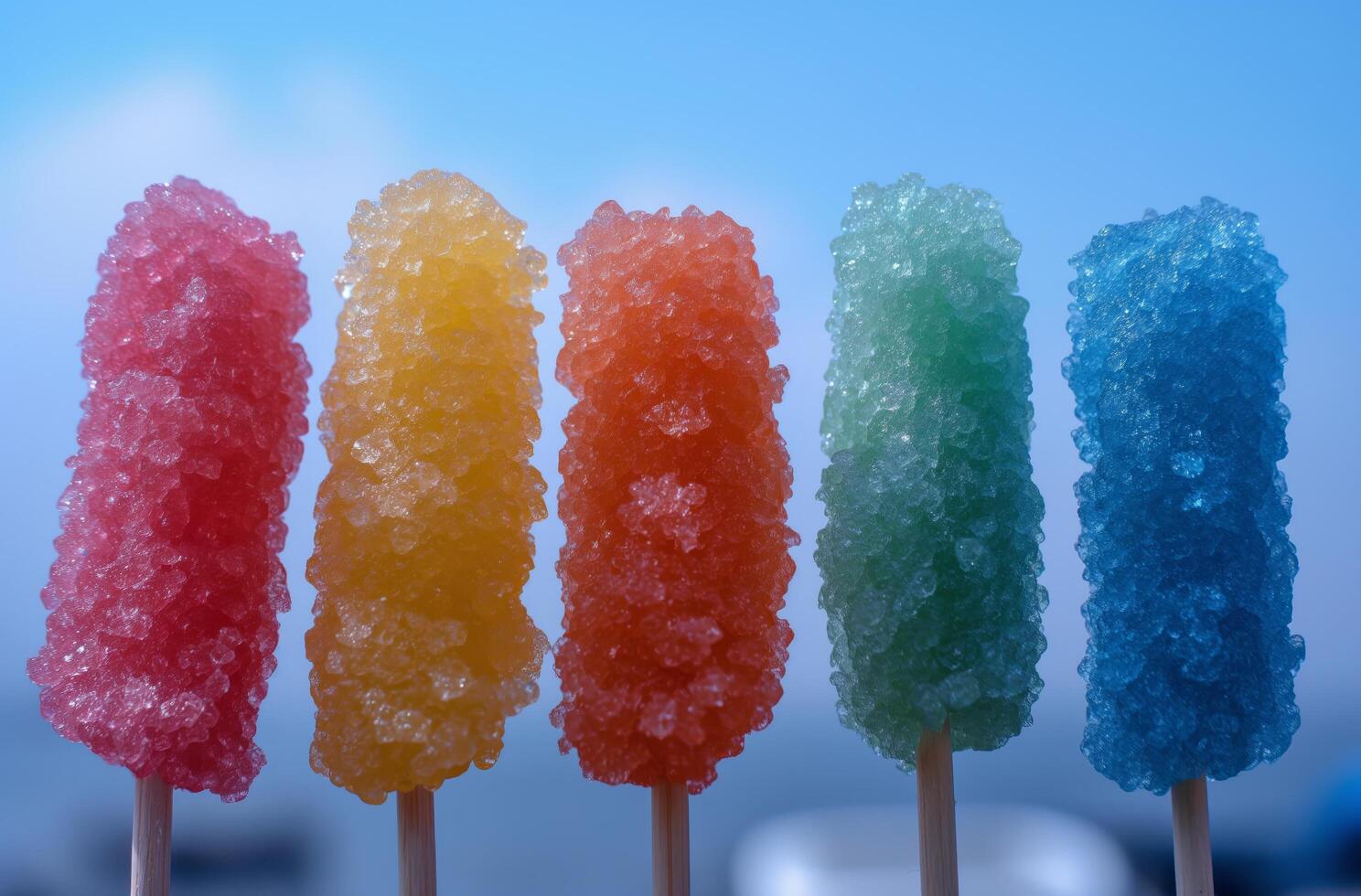 AI generated Colored sugar sticks against blue sky photo