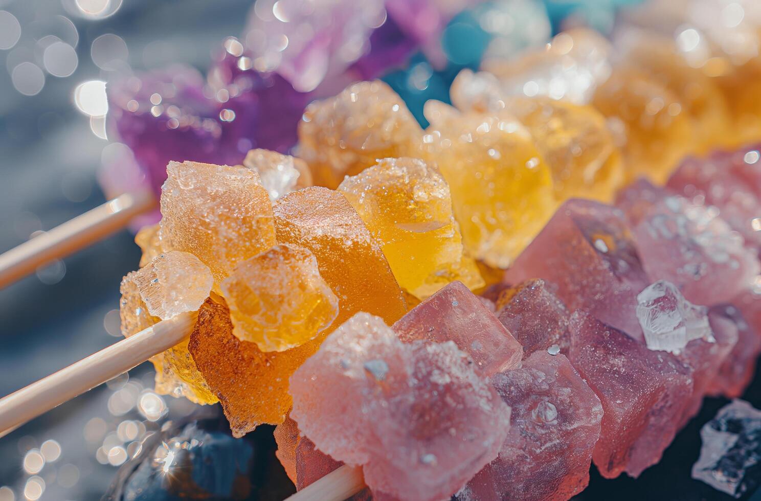 AI generated Crystalline sugar candy on sticks photo