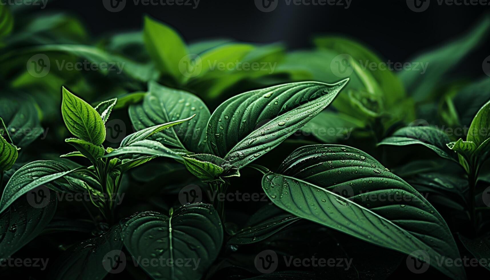 AI generated Freshness of nature wet leaf, green plant, vibrant growth generated by AI photo