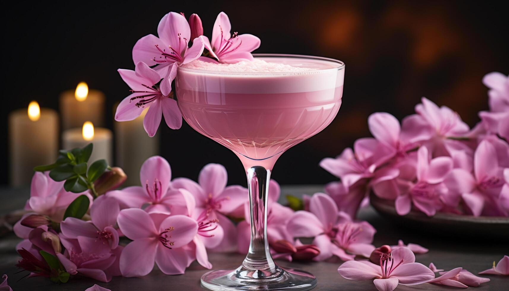 ai generado frescura y belleza en un rosado flor ramo de flores en un mesa generado por ai foto