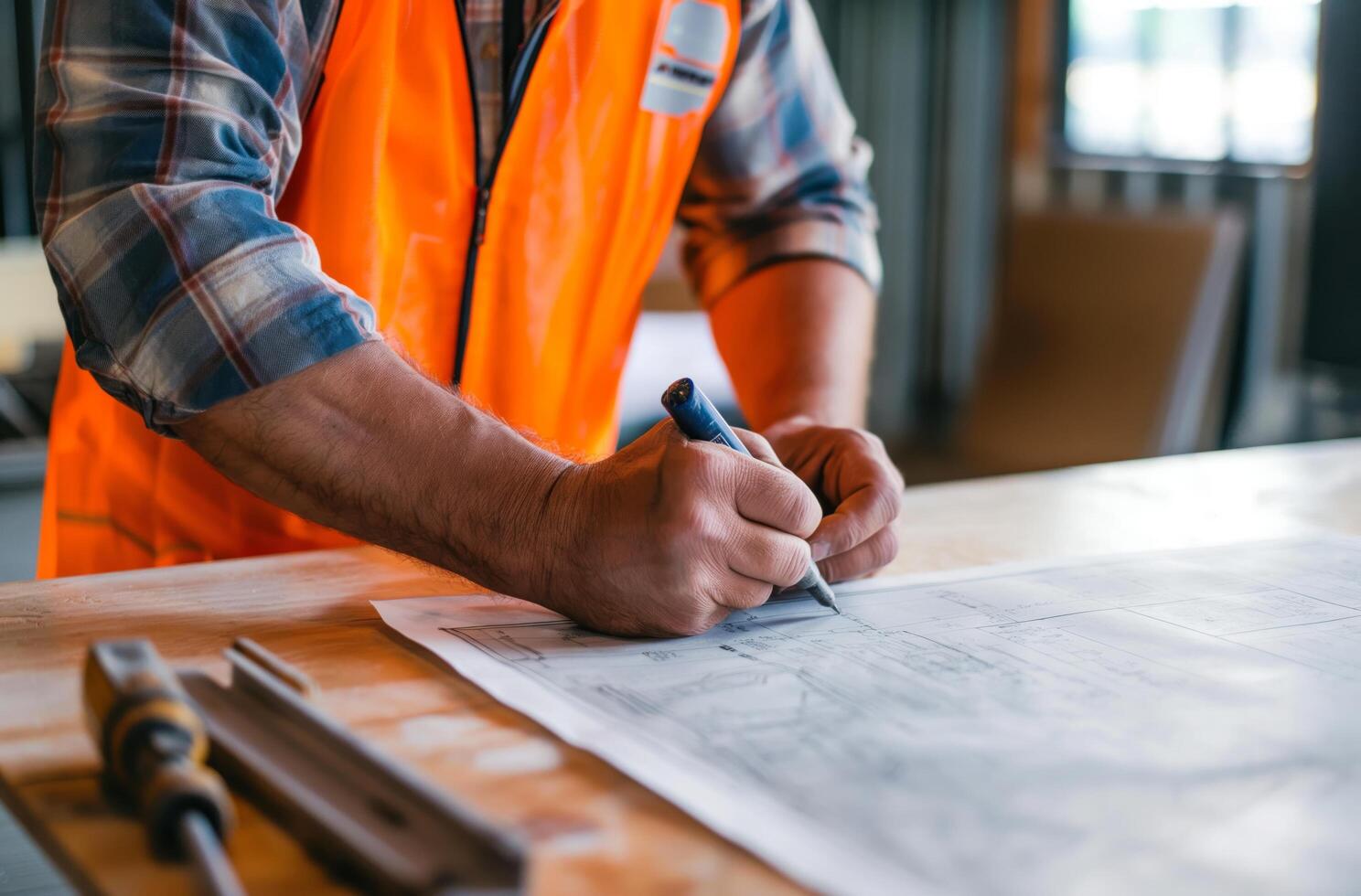 AI generated Engineer drafting project plans photo