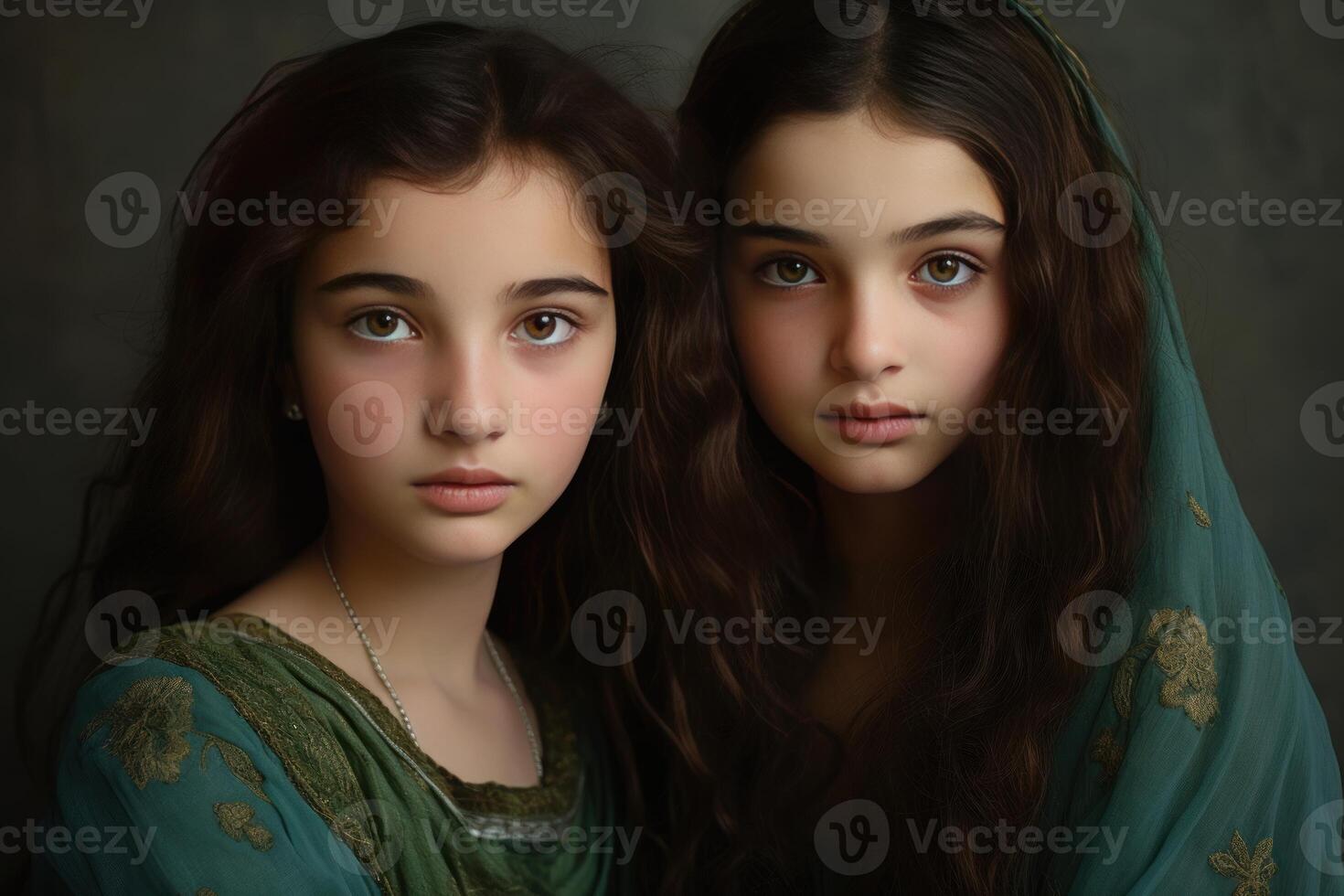 AI generated Radiant Smiling Pakistani twin girls. Generate ai photo