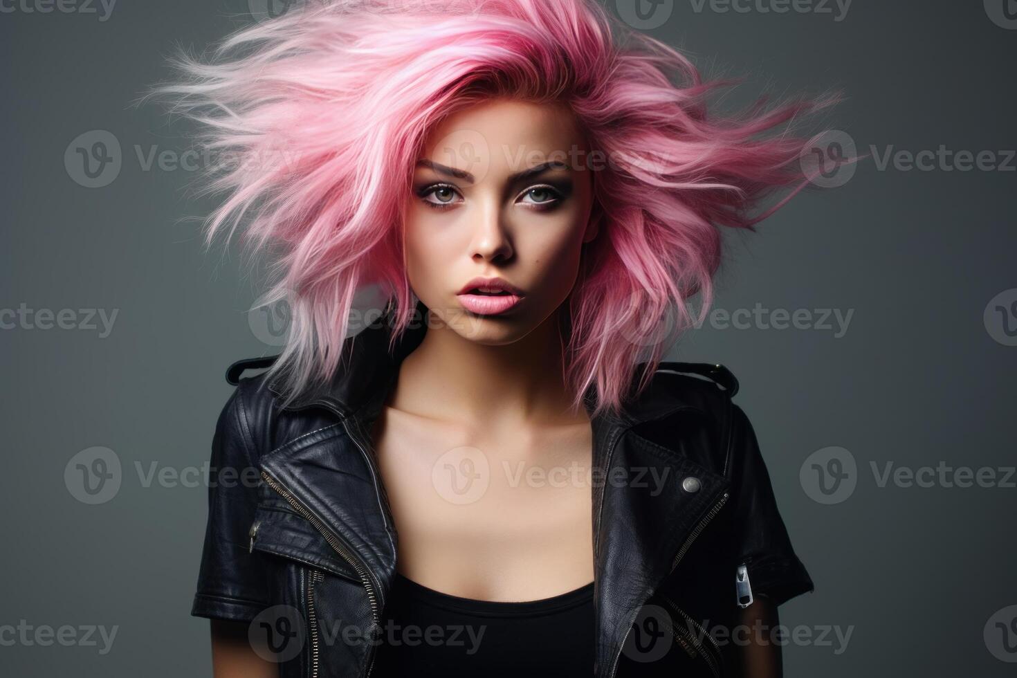 AI generated Unconventional Pink haired punk girl. Generate Ai photo