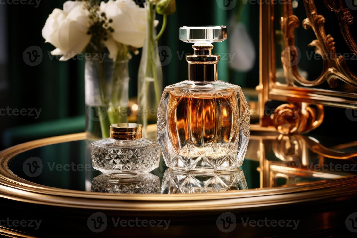AI generated Luxury perfume beach. Generate Ai photo