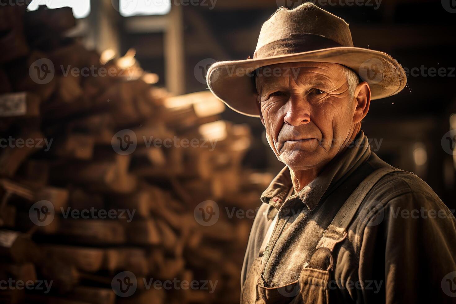 AI generated Rugged Sawmill worker portrait. Generate Ai photo