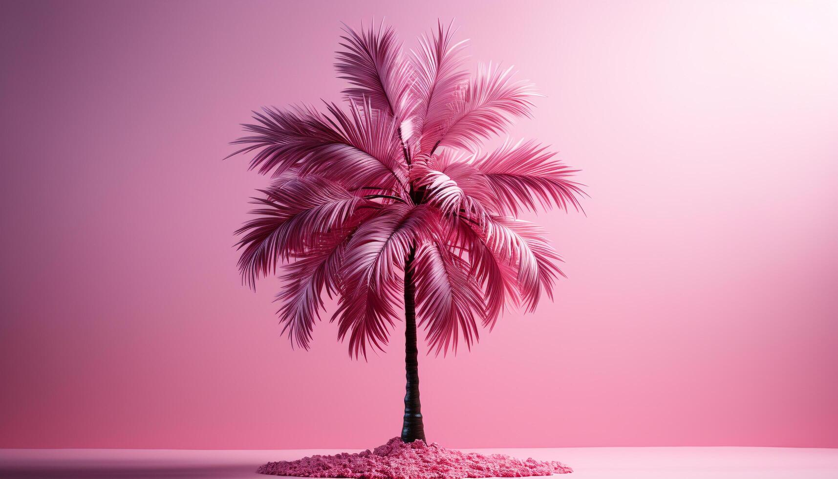 AI generated Tropical palm tree silhouette against pink sunset, nature beauty generated by AI photo