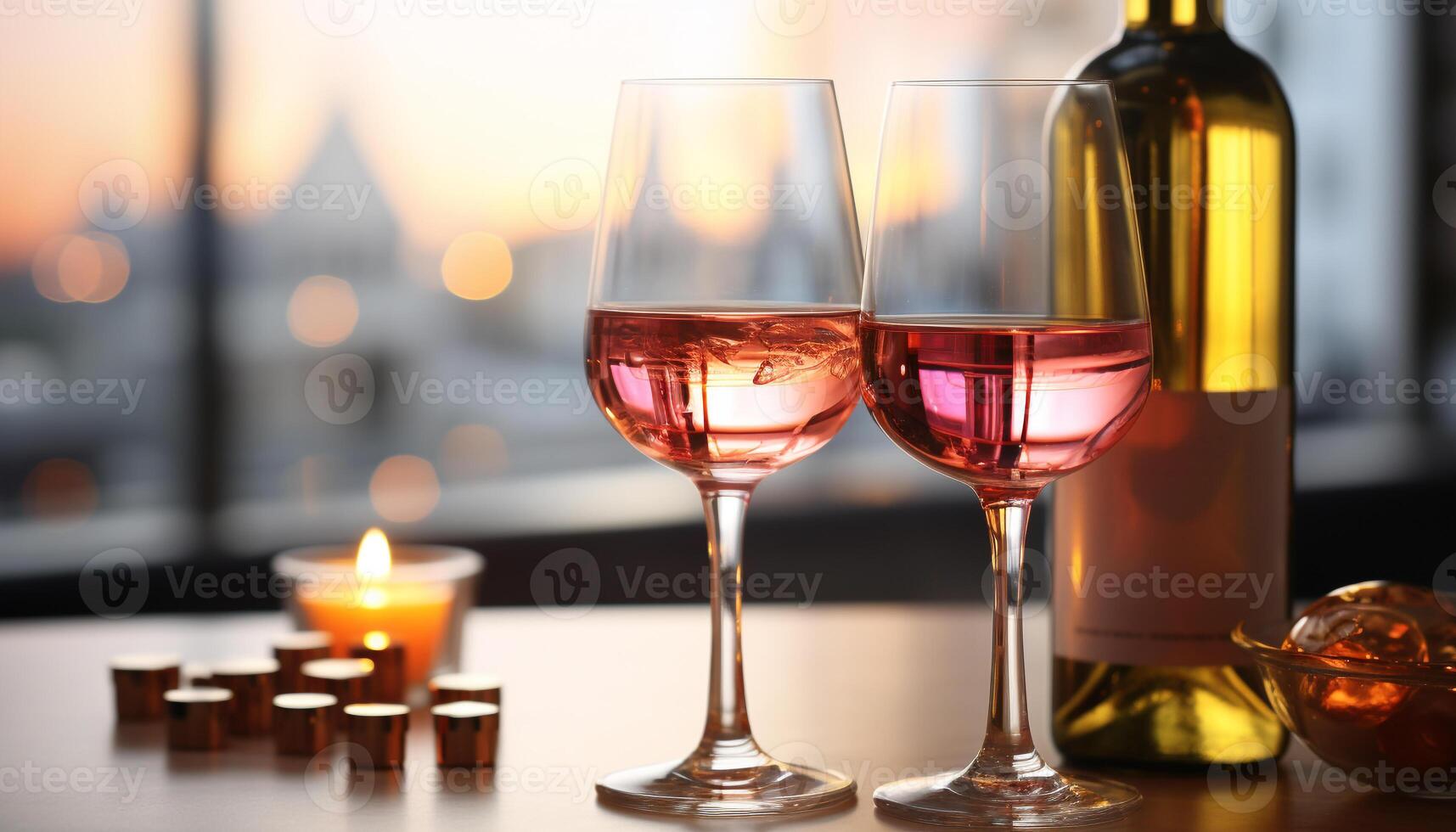 ai generado romántico celebracion vino, vela, mesa, lujo, noche, elegancia, champán generado por ai foto