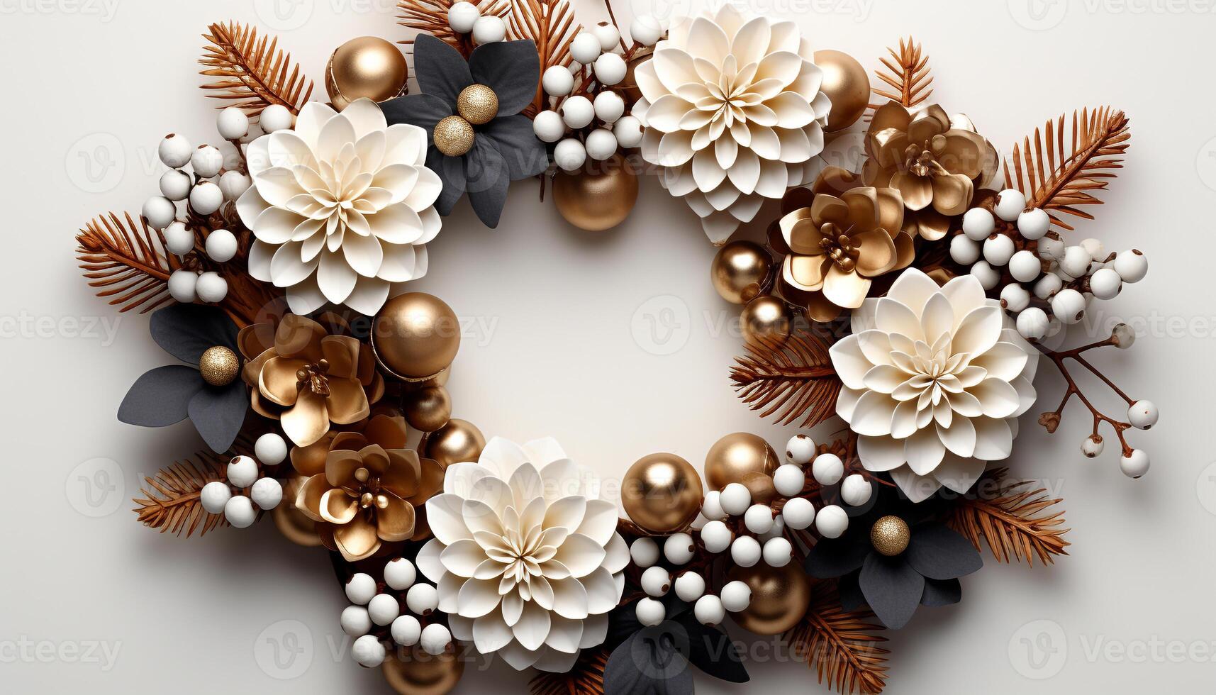 AI generated Abstract winter wreath with yellow flowers, a symbol of celebration generated by AI photo
