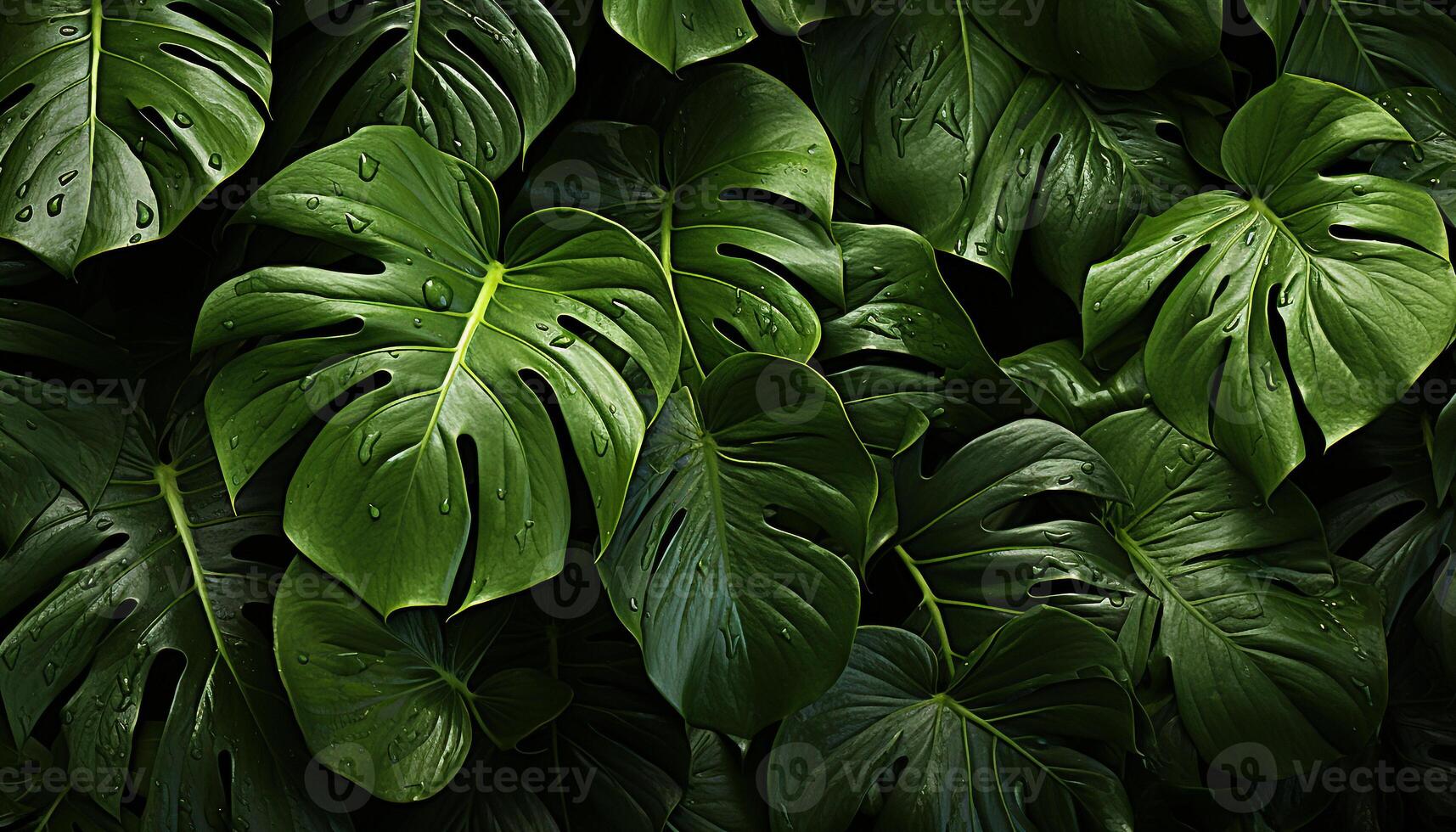 AI generated Fresh green leaves in a tropical rainforest, vibrant with life generated by AI photo