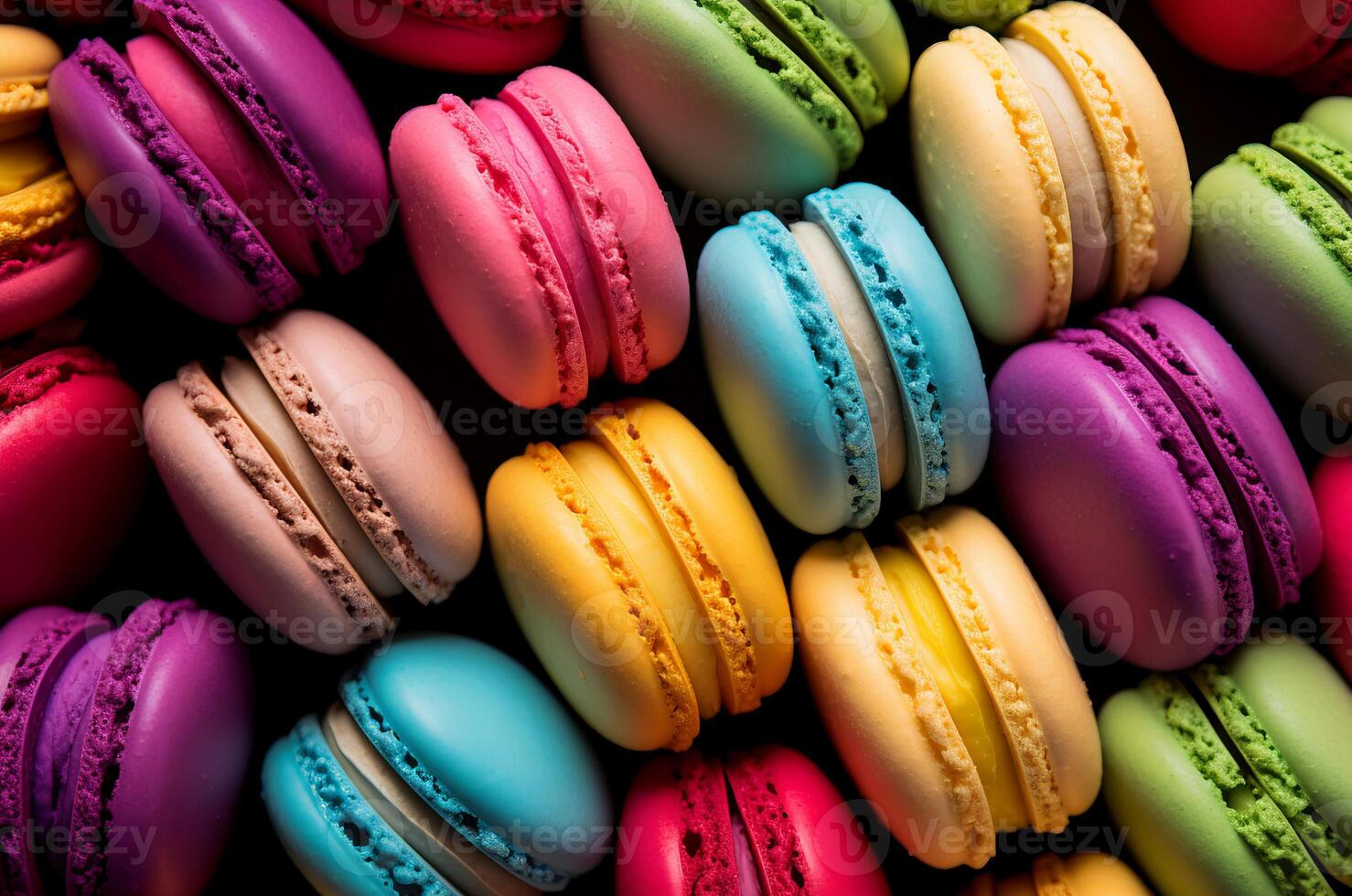 AI generated Whimsical Many colorful macarons. Generate Ai photo