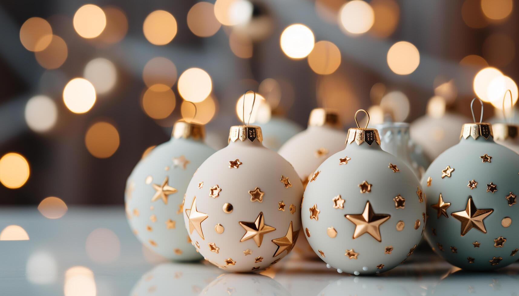 AI generated Christmas ornament decoration glowing in bright gold colored background generated by AI photo