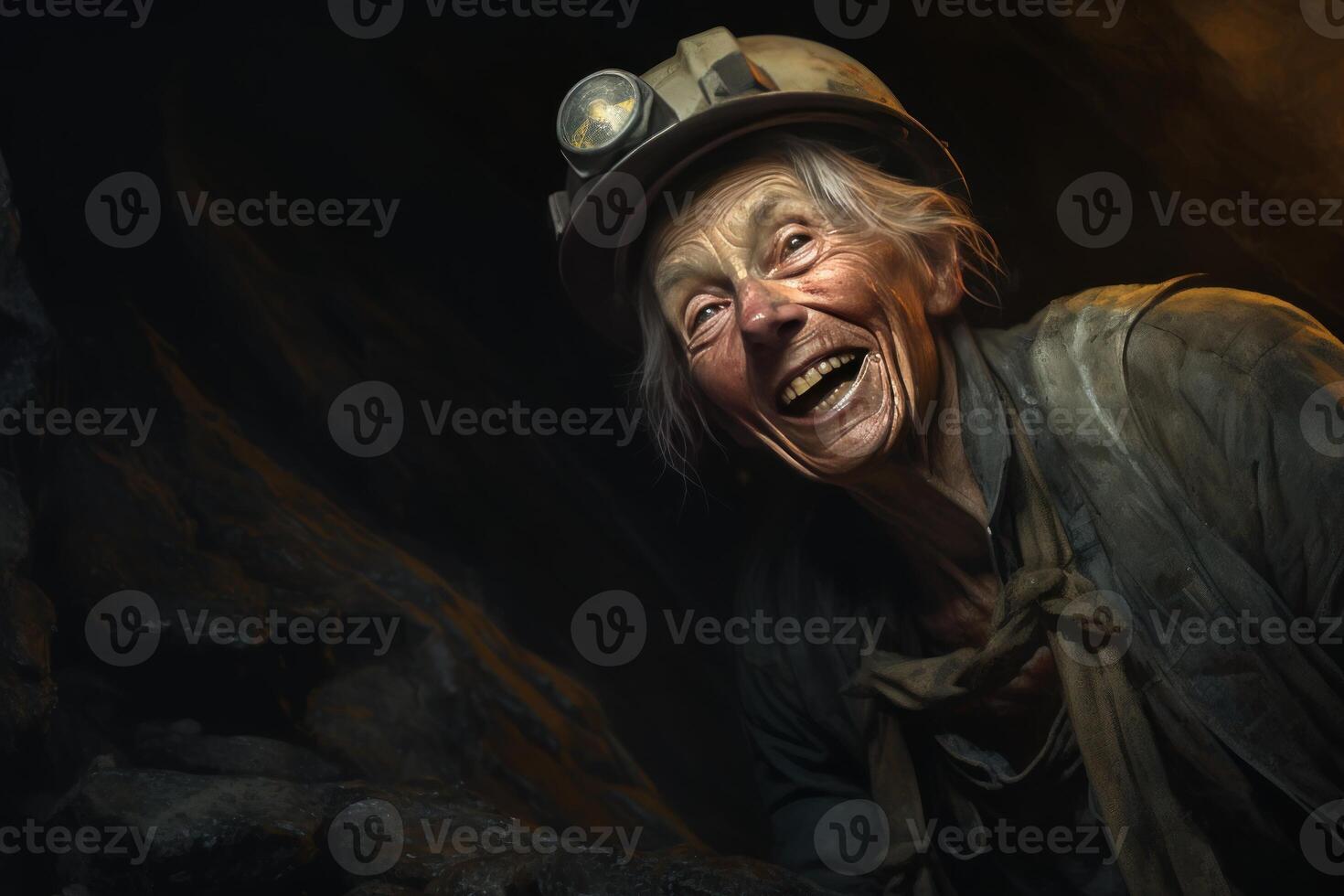 AI generated Patient Miner old woman mine. Generate Ai photo