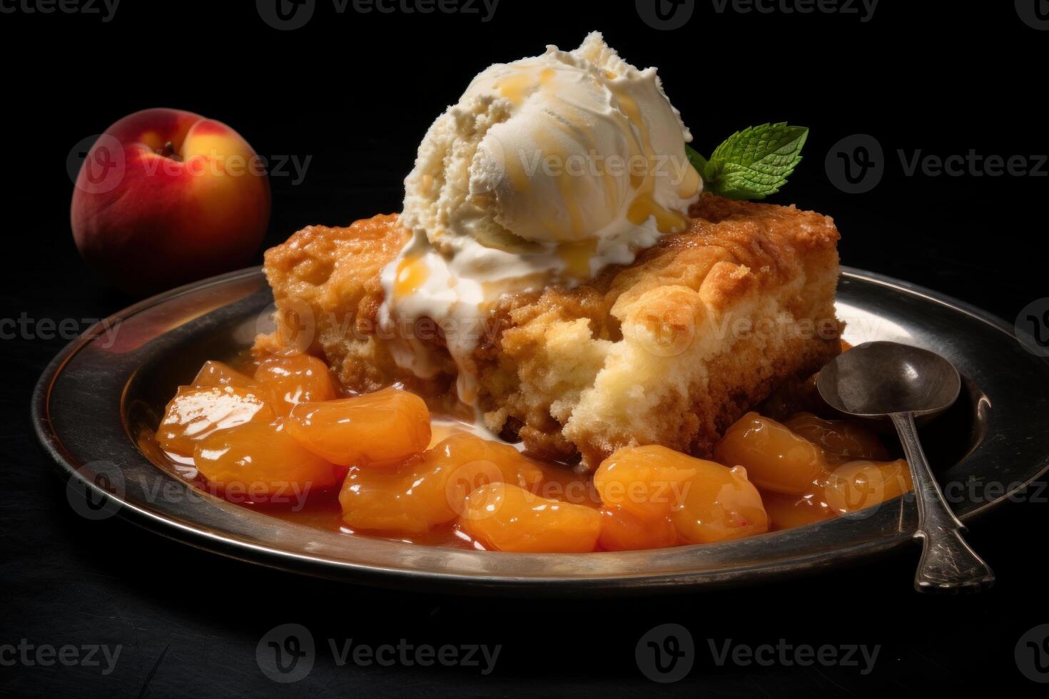AI generated Peach cobbler plate. Generate Ai photo