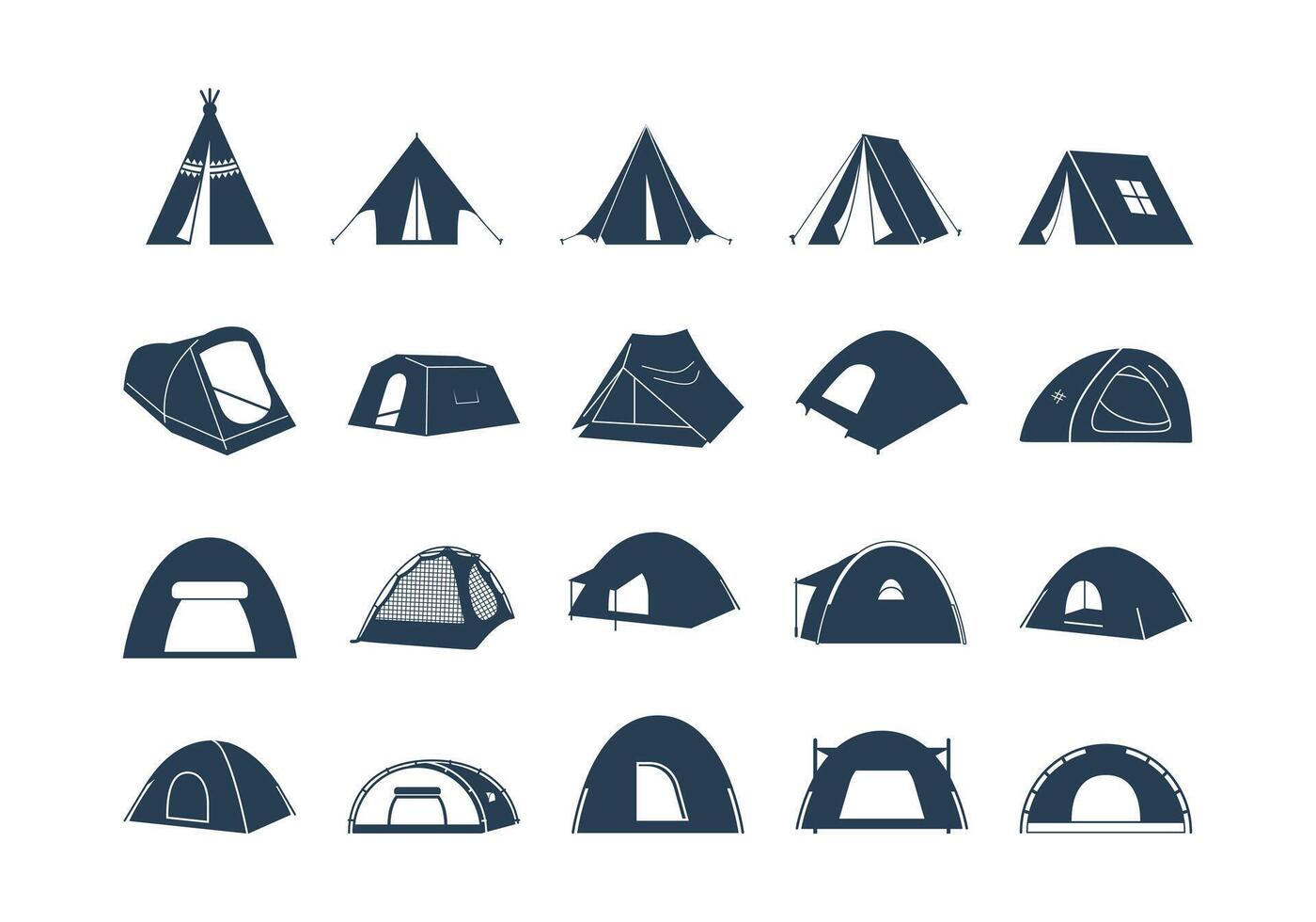 Camping Tent Icon Silhouette Set vector