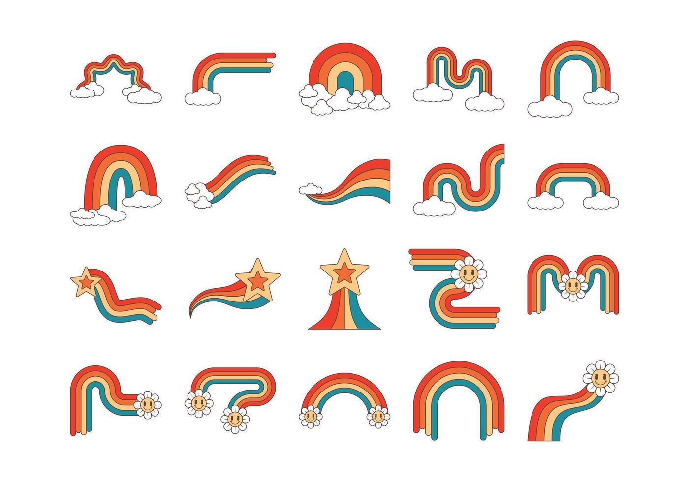 Retro Rainbow Illustration Element Set vector