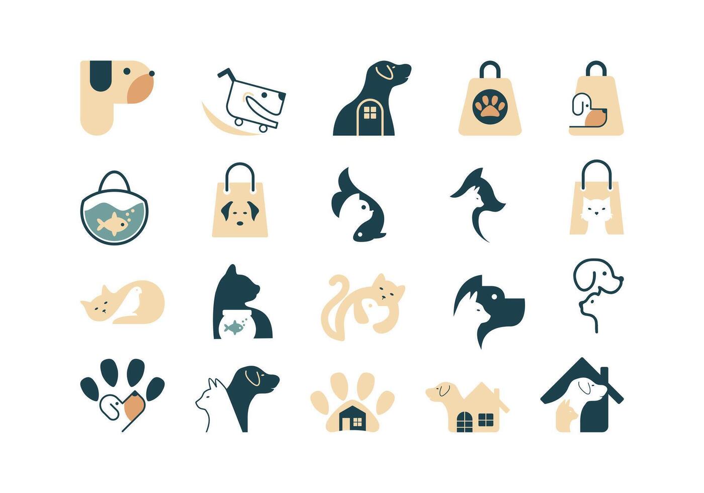 Pet Shop Logo Icon Element Set vector