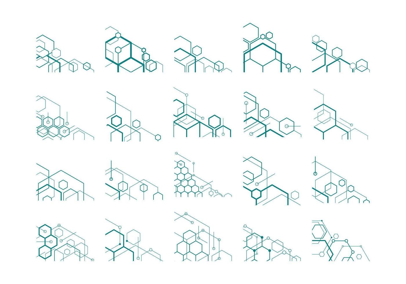 Hexagon Corner Frame Element Set vector