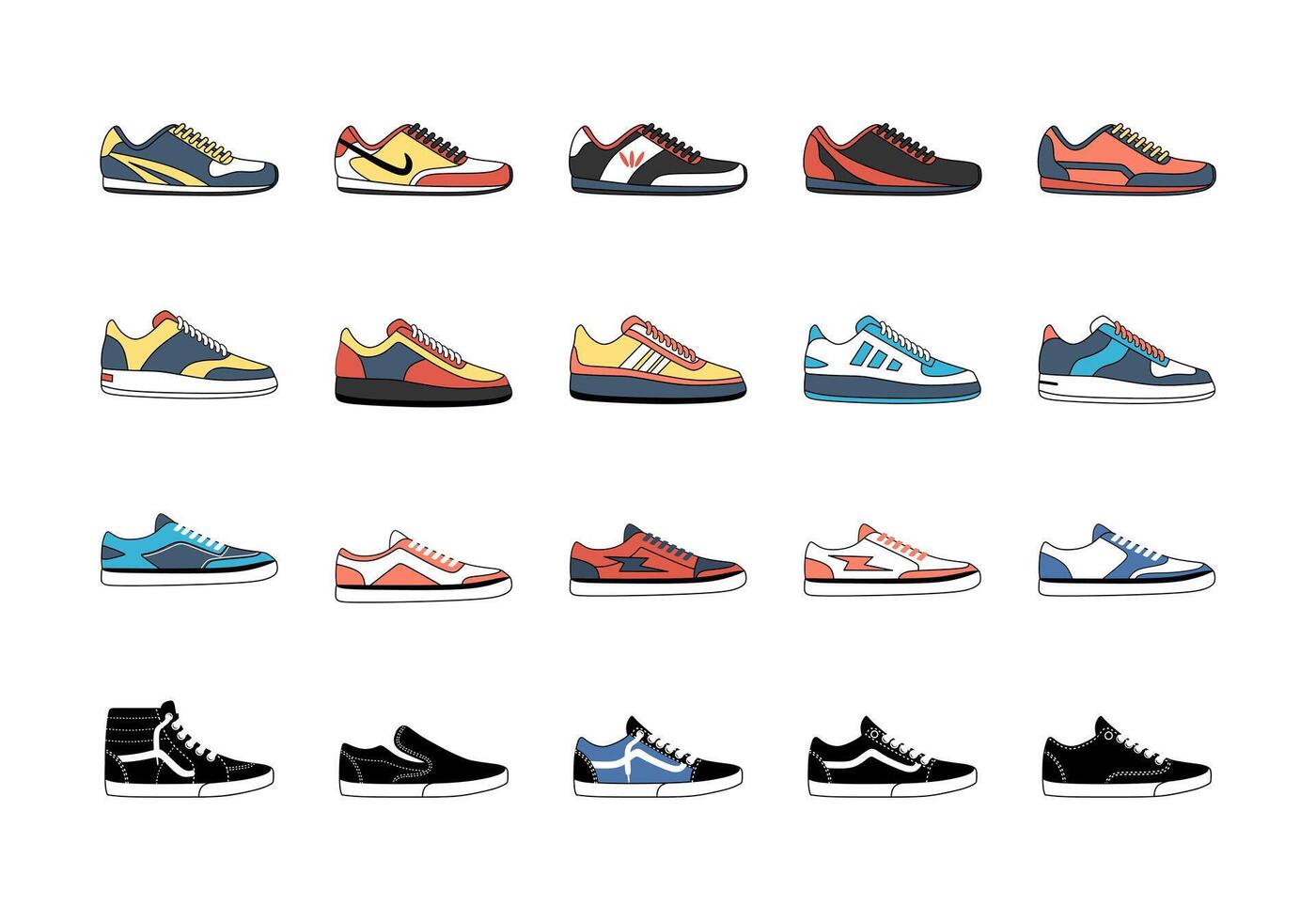 Sneakers Shoes Illustration Element Set vector