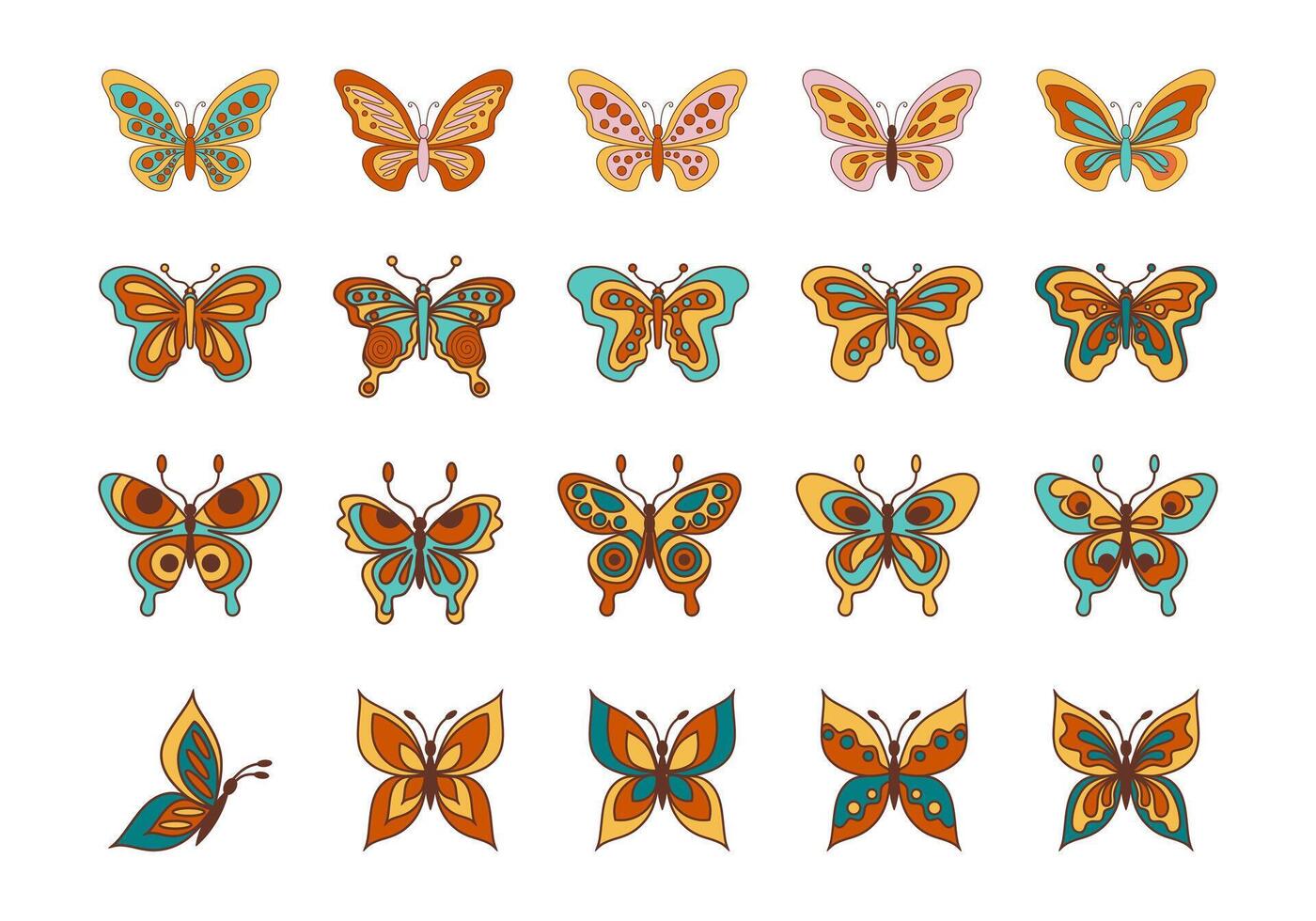 Retro Butterfly Illustration Element Set vector