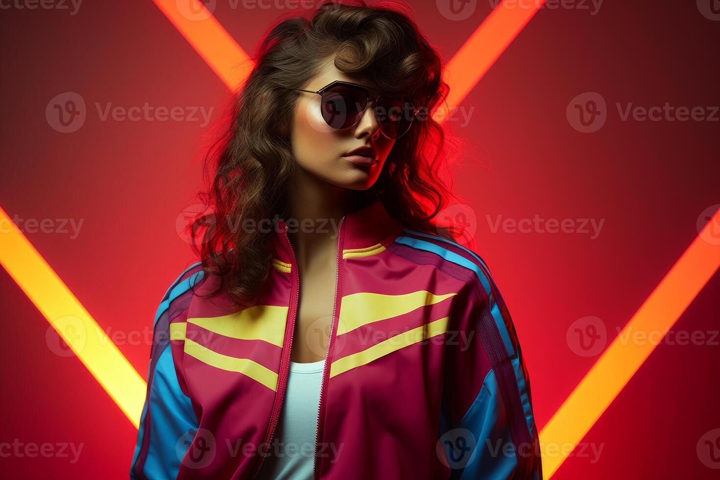 AI generated Neon-infused Retrowave fashion clothing. Generate Ai photo