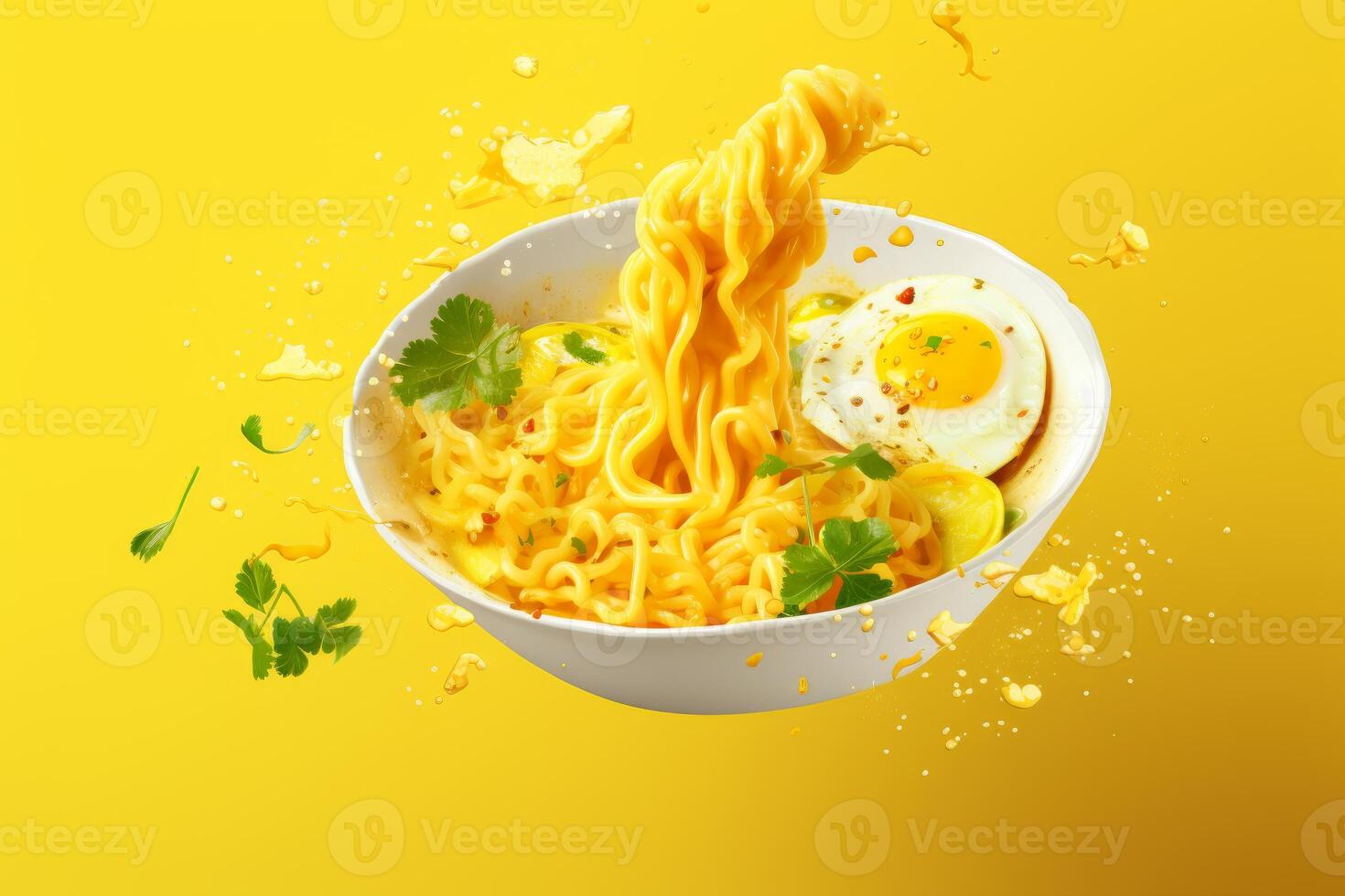 AI generated Ramen yellow background. Generate Ai photo