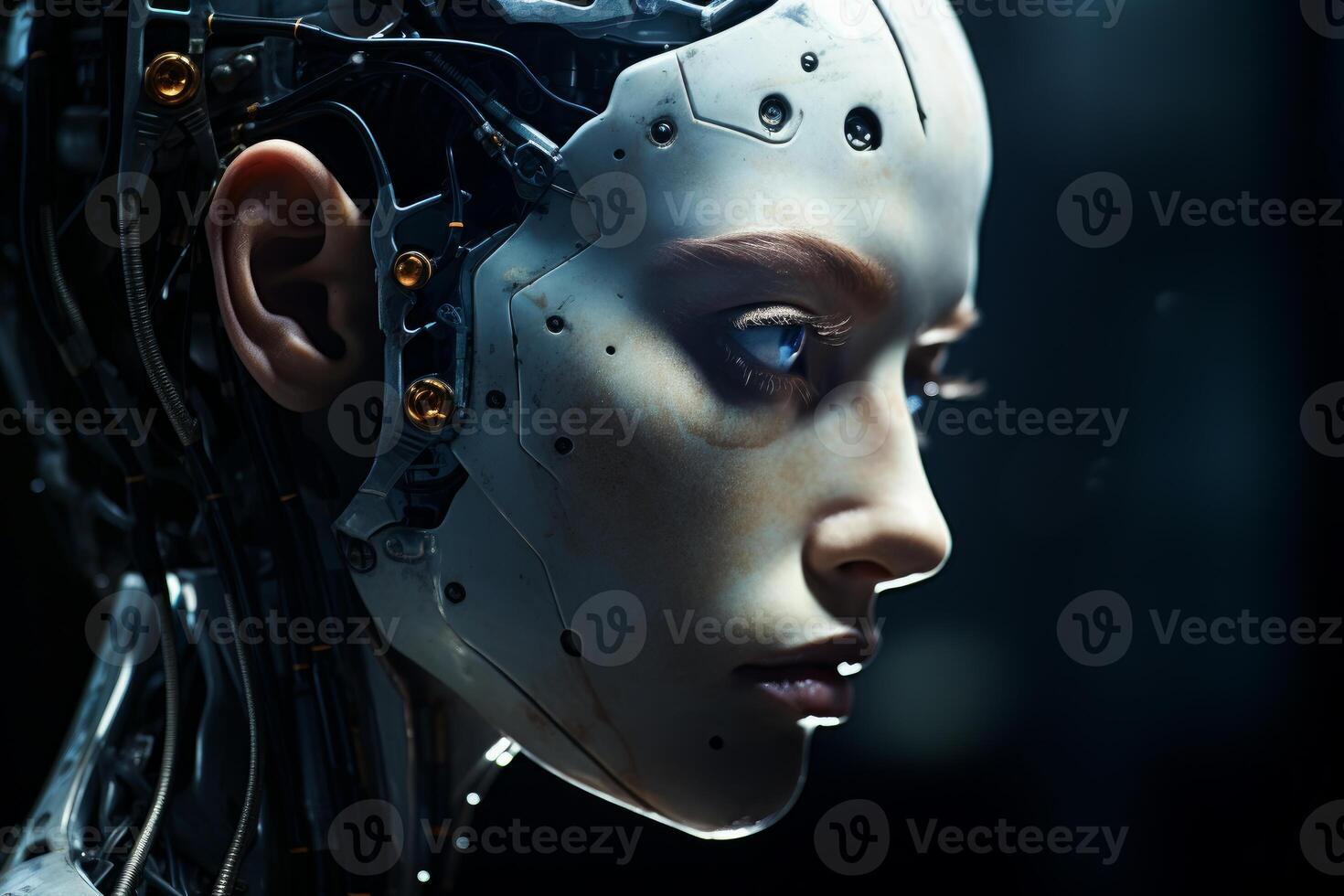 AI generated Robot face. Generate Ai photo
