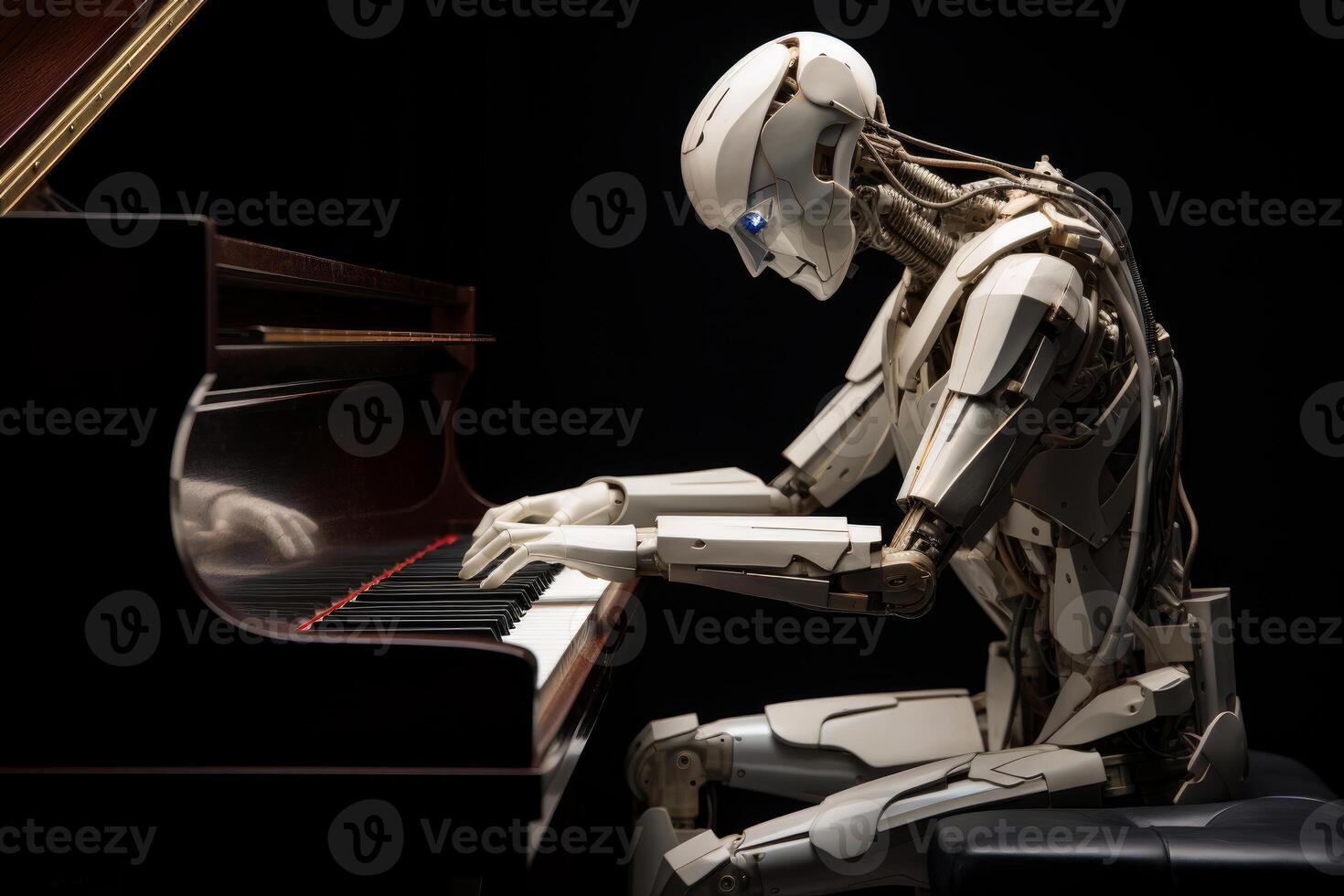 AI generated Robot playing piano melody. Generate Ai photo