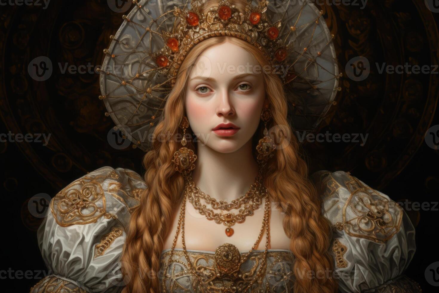 AI generated Renaissance woman portrait costume. Generate Ai photo