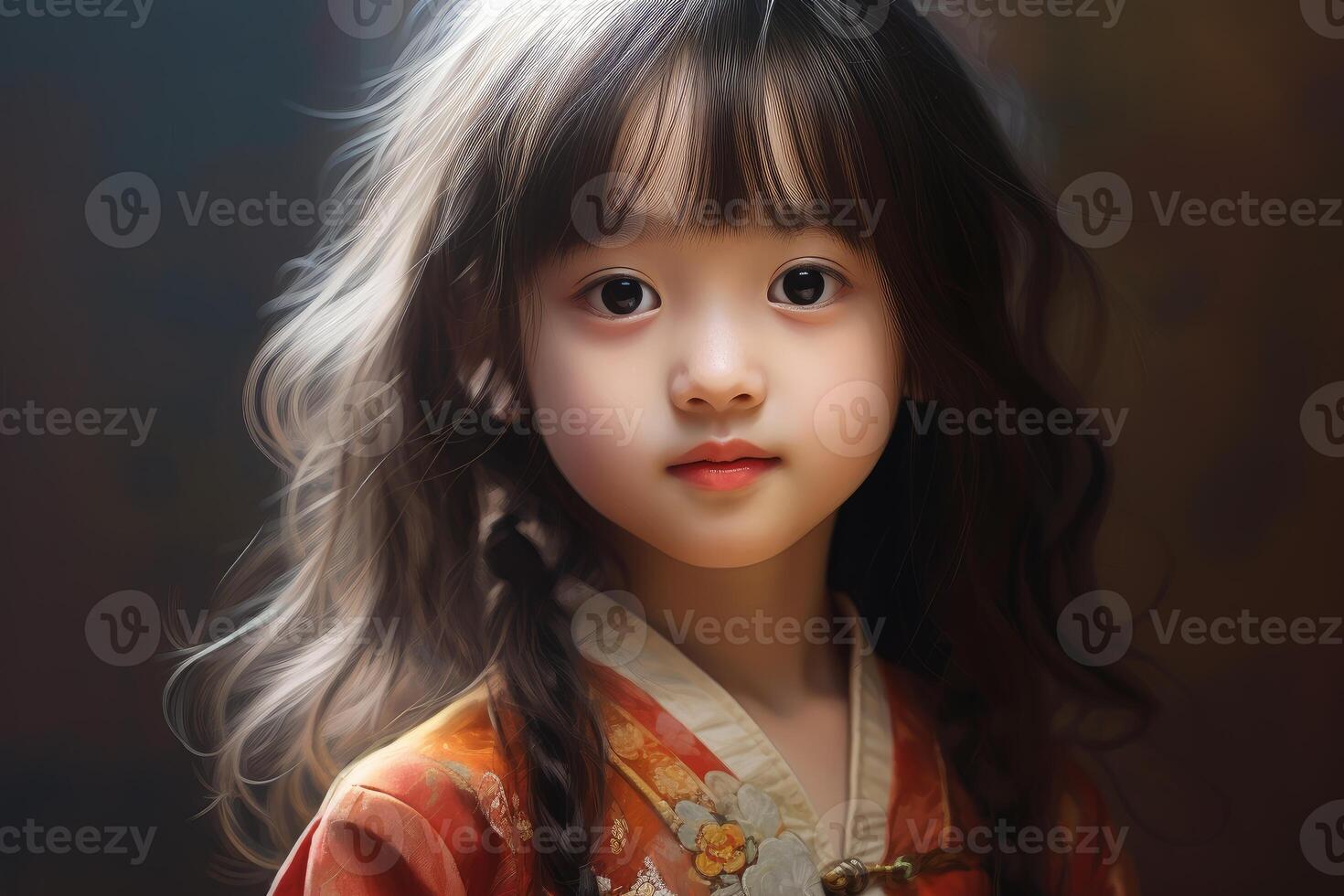 AI generated Realistic smiling Chinese little girl. Generate ai photo