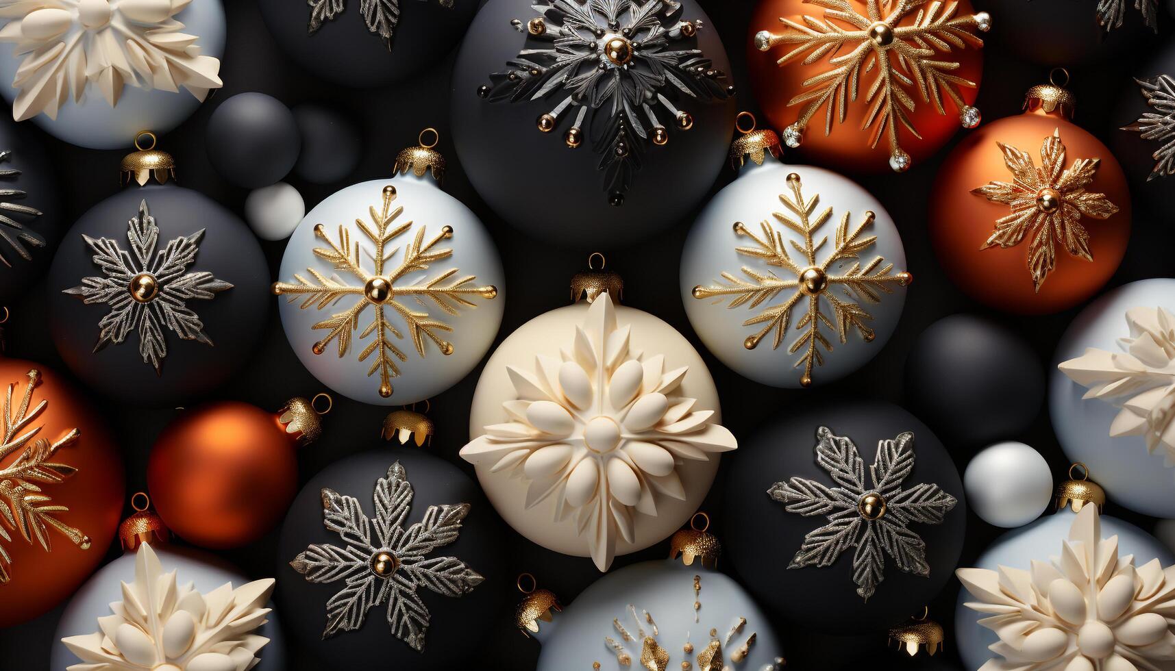 AI generated Winter celebration snowflake ornament, shiny gold decoration, abstract Christmas design generated by AI photo