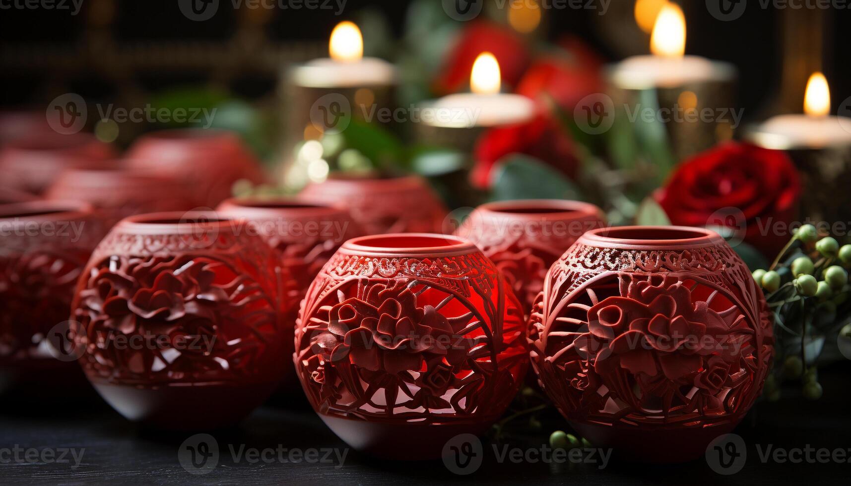 AI generated Flame dances on earthenware, celebrating cultures with ornate pottery generated by AI photo