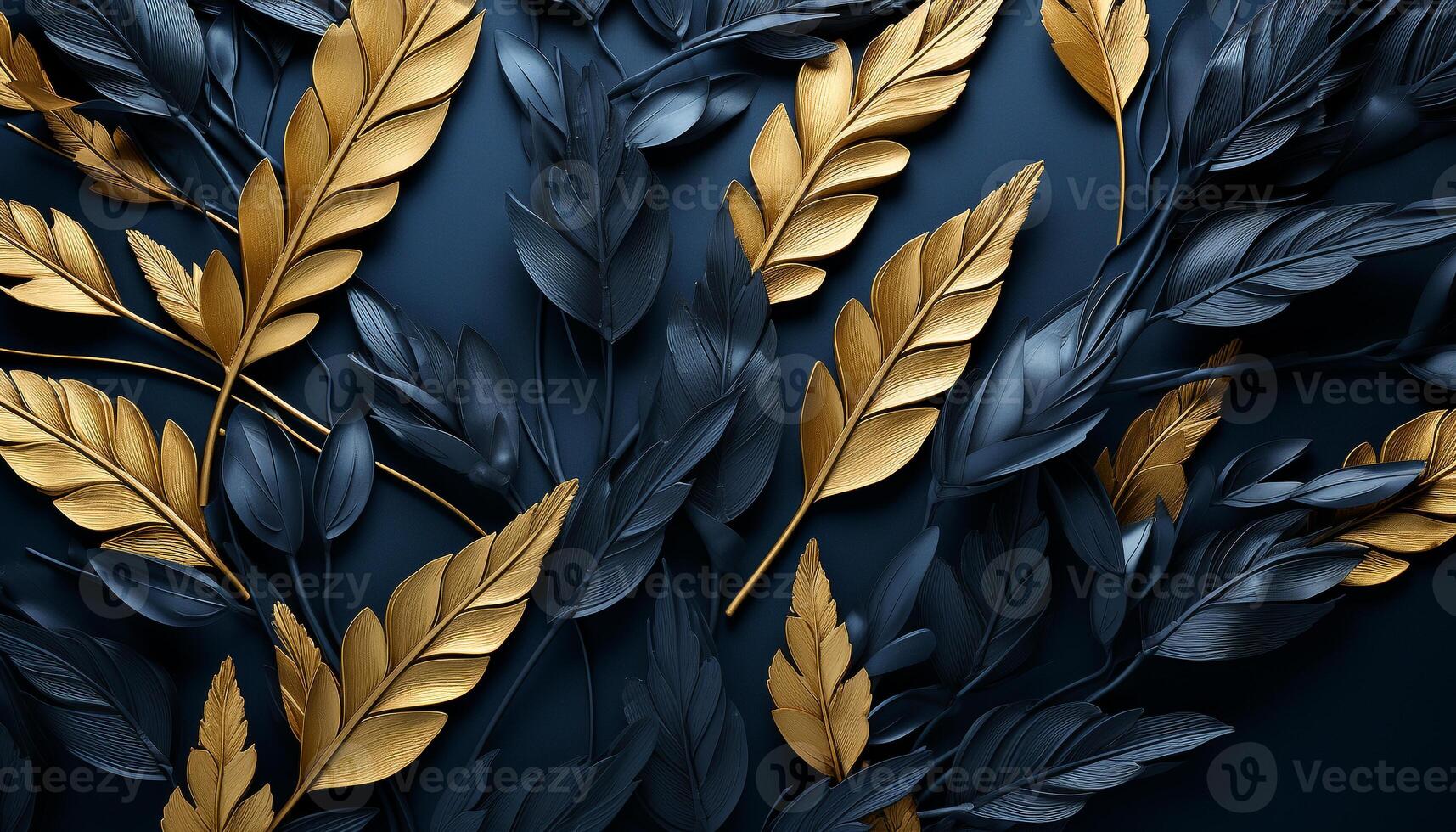 AI generated Abstract leaf pattern in gold and yellow, nature elegant backdrop generated by AI photo