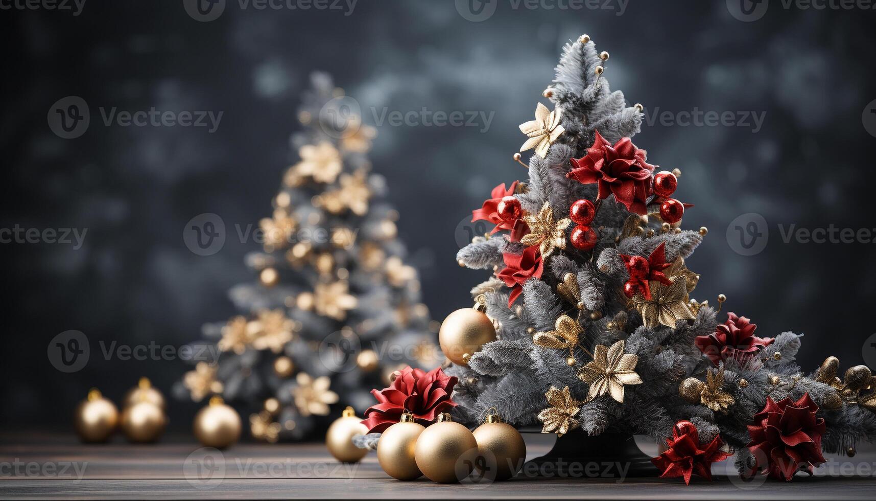 AI generated Winter celebration gift of nature, glowing ornament on dark wood generated by AI photo