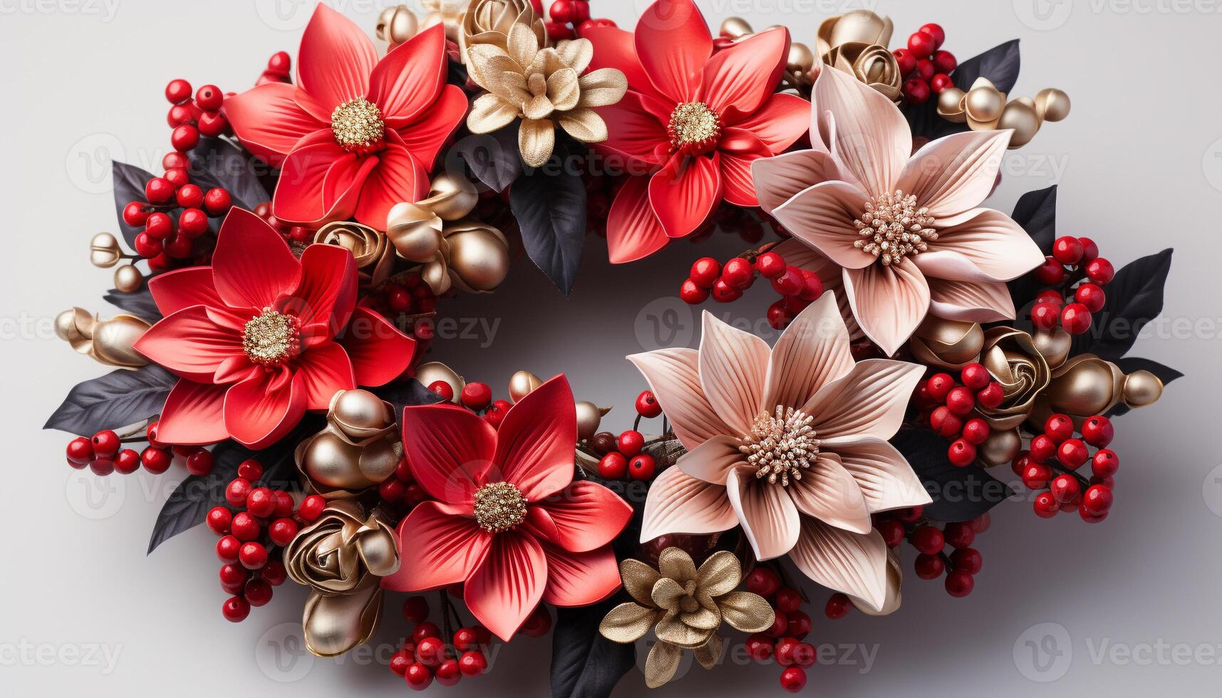 AI generated Winter gift a wreath of yellow flowers, elegant and shiny generated by AI photo