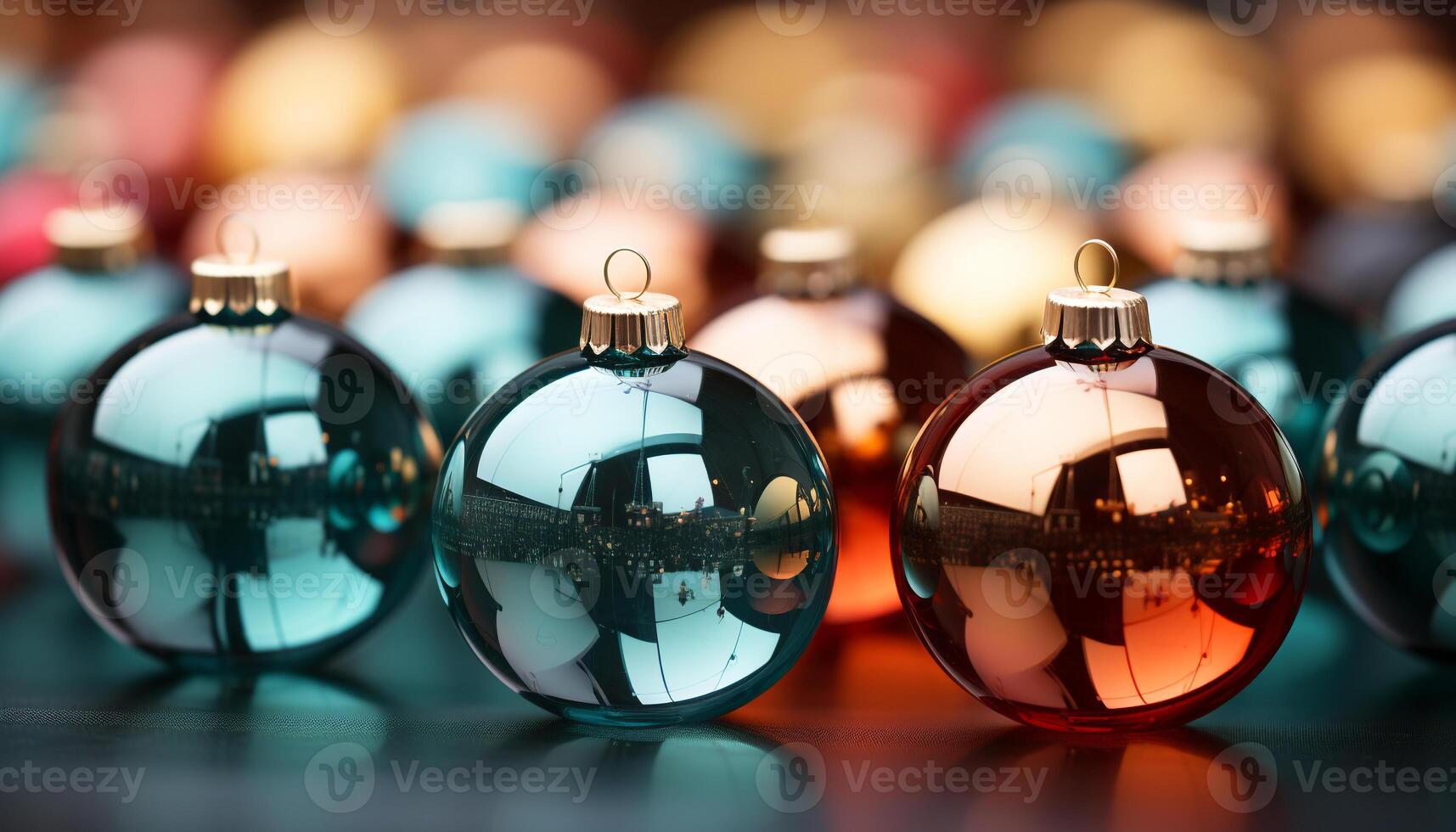 AI generated Christmas ornament decoration, glowing snowflake on vibrant blue background generated by AI photo