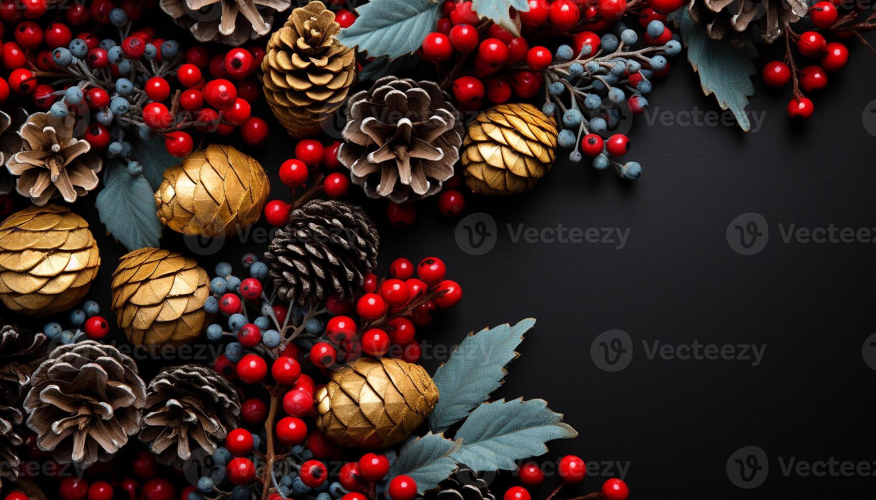 ai generado Navidad ornamento, regalo, pino cono, brillante, hoja, cono, florido, pelota, decoración, árbol generado por ai foto