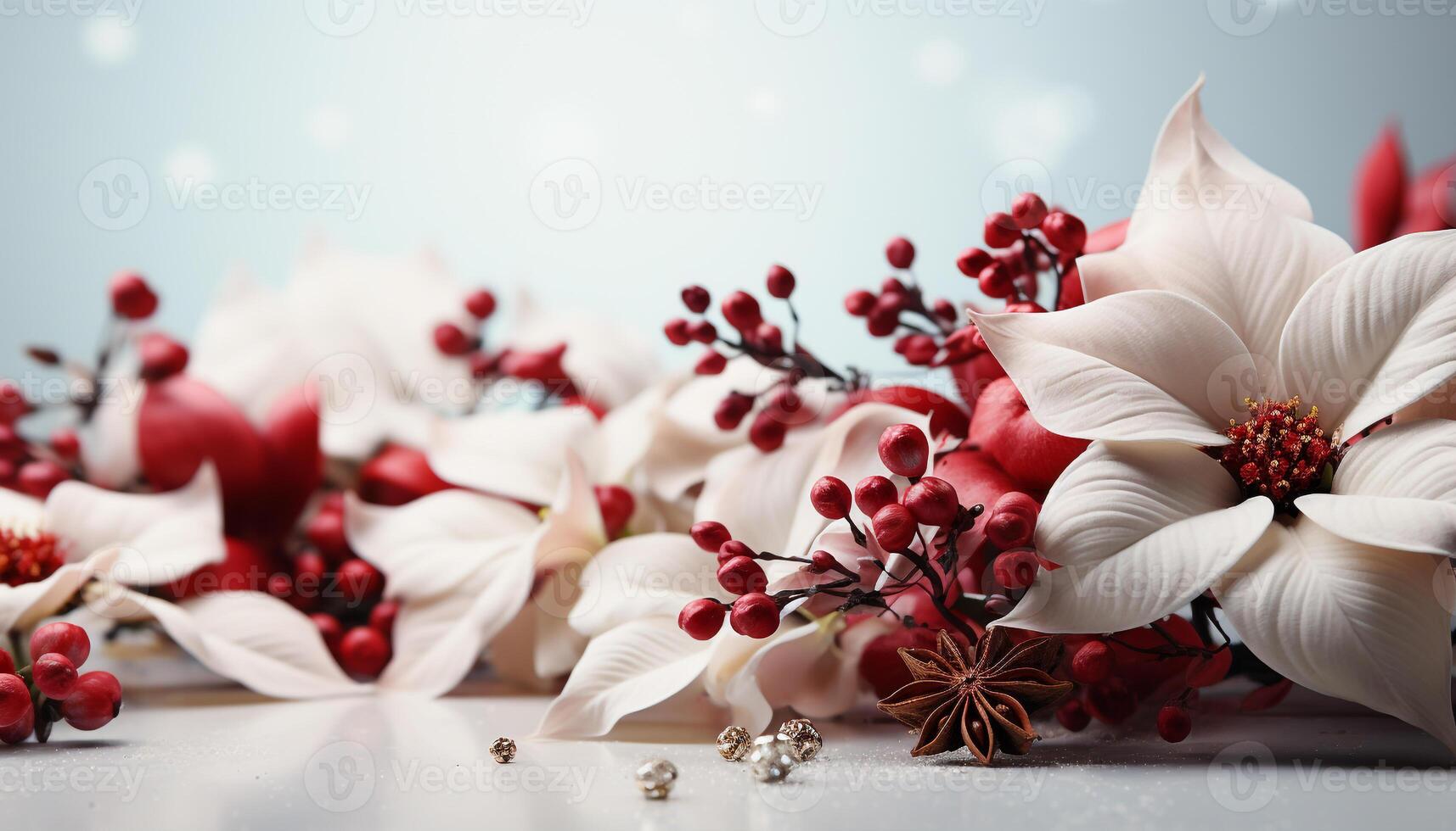 AI generated Freshness of winter celebration flower head decorates Christmas ornament generated by AI photo